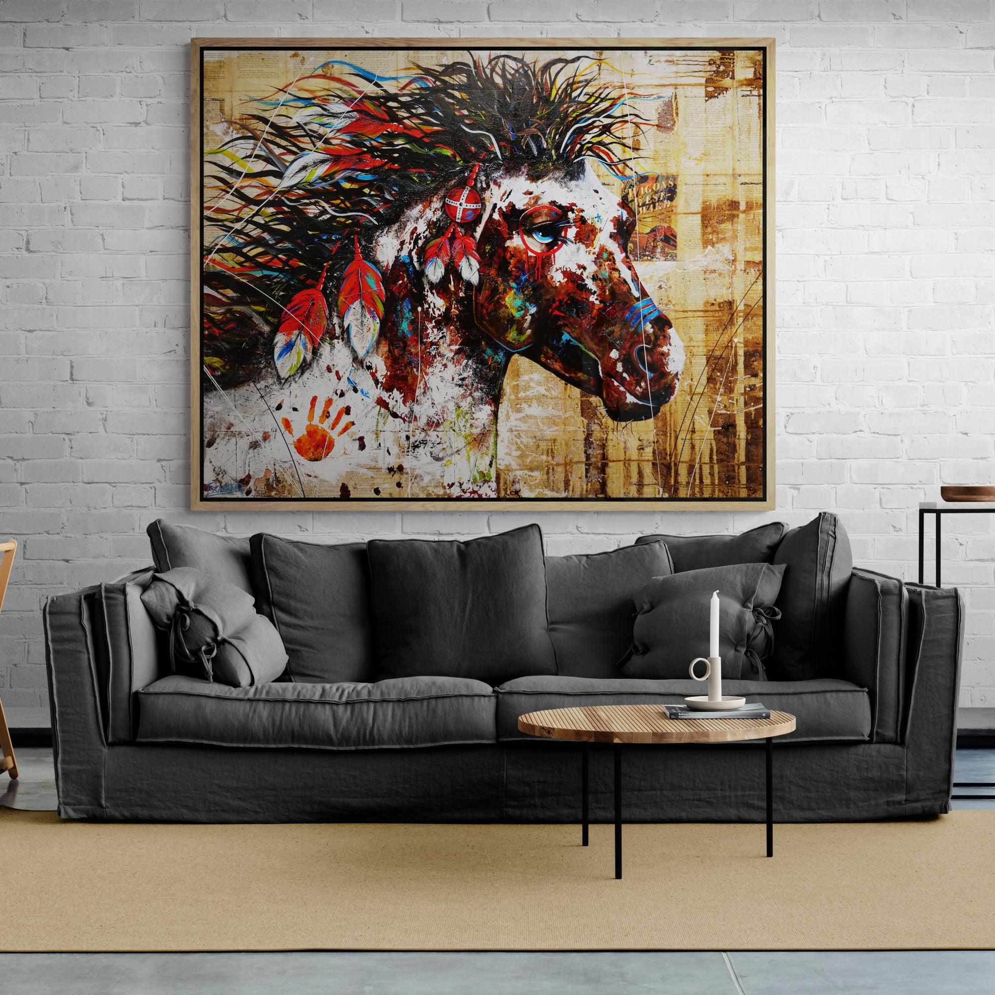 Wild Ahiga 120cm x 150cm Indian War Horse Abstract Realism Book Club Painting-book club-Franko-[Franko]-[huge_art]-[Australia]-Franklin Art Studio