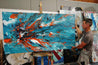 Wild Aquatica 190cm x 100cm Turquoise Orange Textured Abstract Painting (SOLD)-Abstract-Franko-[franko_artist]-[Art]-[interior_design]-Franklin Art Studio
