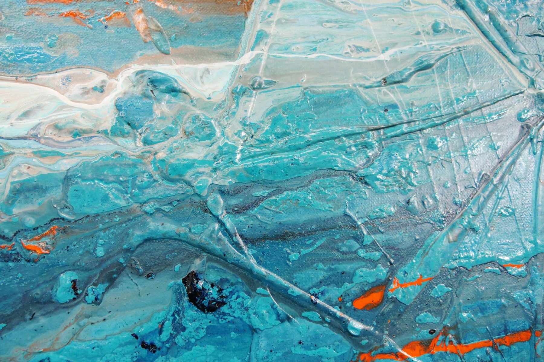 Wild Aquatica 190cm x 100cm Turquoise Orange Textured Abstract Painting (SOLD)
