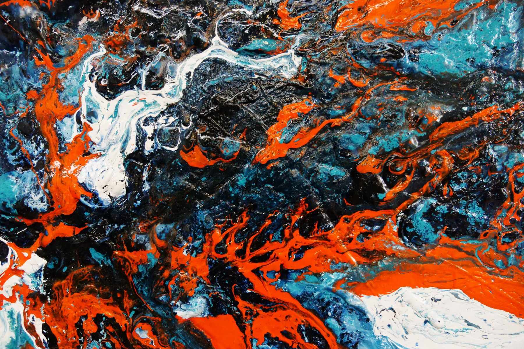 Wild Aquatica 190cm x 100cm Turquoise Orange Textured Abstract Painting (SOLD)