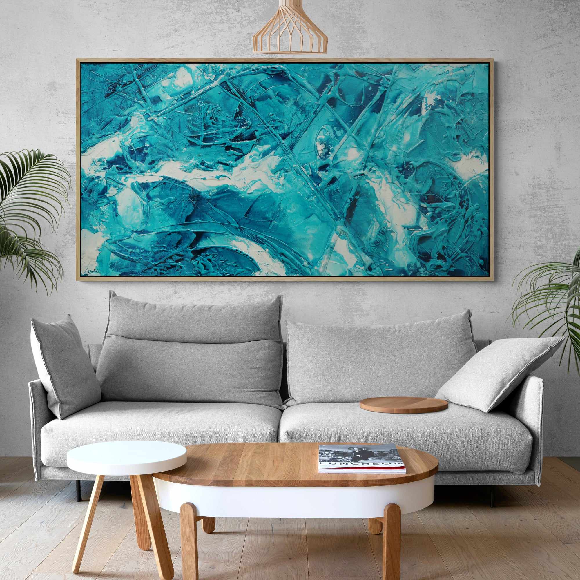 Wild Southern and Ice 190cm x 100cm Teal White Ink Textured Abstract Painting (SOLD)-Abstract-[Franko Artist]-[Gold Coast]-[Brisbane]-[Huge]-Franklin Art Studio