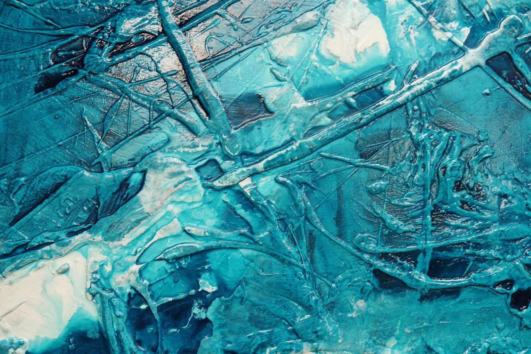 Wild Southern and Ice 190cm x 100cm Teal White Ink Textured Abstract Painting (SOLD)