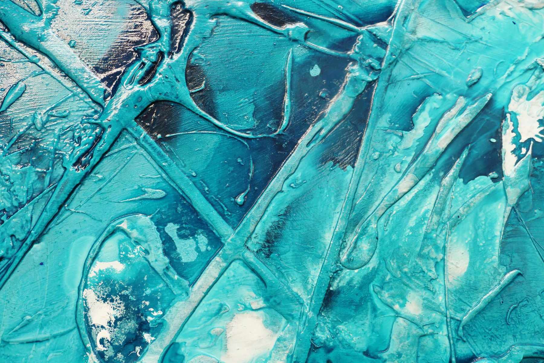 Wild Southern and Ice 190cm x 100cm Teal White Ink Textured Abstract Painting (SOLD)
