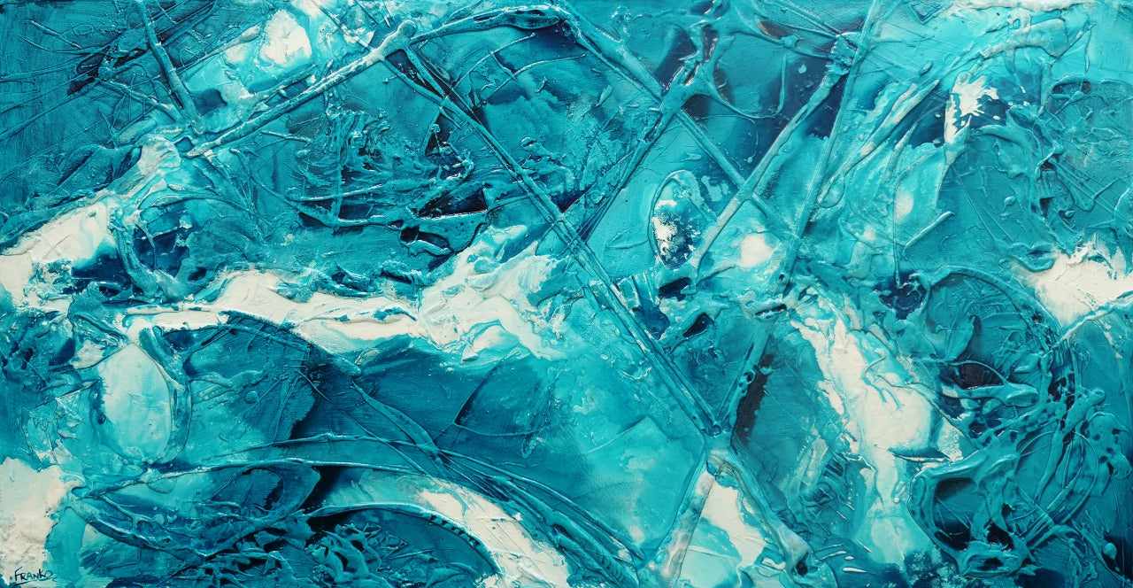 Wild Southern and Ice 190cm x 100cm Teal White Ink Textured Abstract Painting (SOLD)-Abstract-[Franko ]-[Gallery]-[popular]-[Australia]-Franklin Art Studio