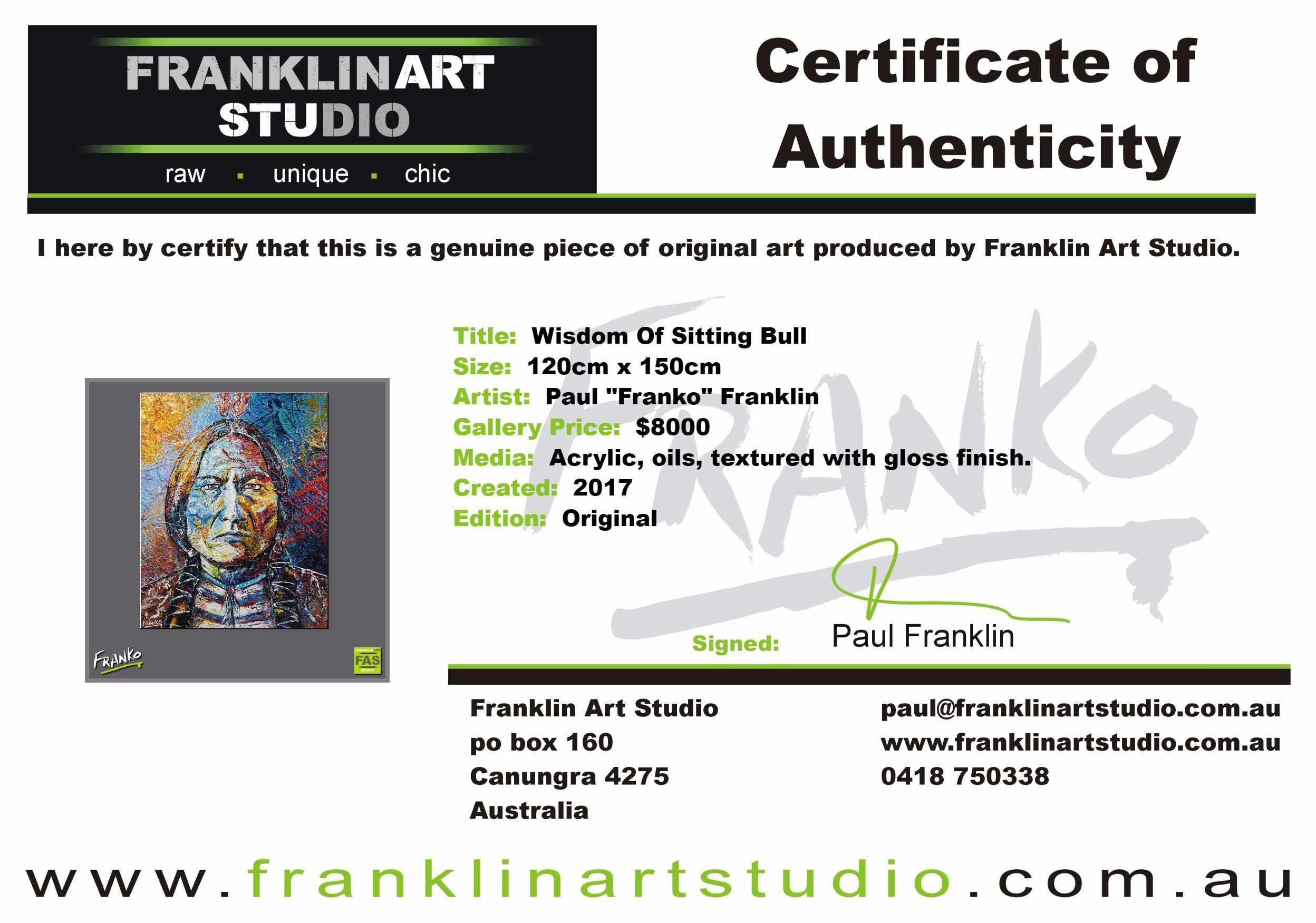 Wisdom Of Sitting Bull 120cm x 150cm Indian Chief Painting (SOLD)-abstract realism-Franko-[franko_artist]-[Art]-[interior_design]-Franklin Art Studio