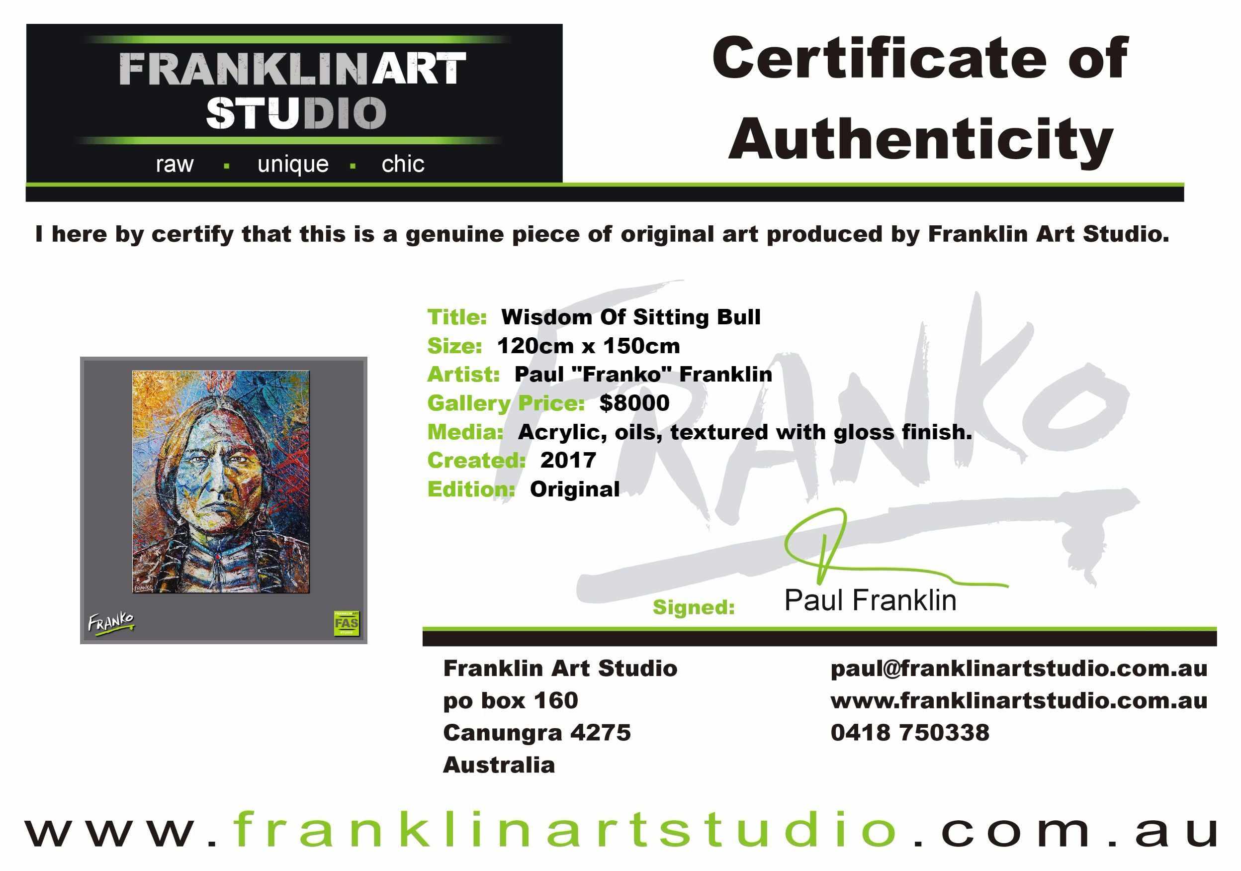 Wisdom Of Sitting Bull 120cm x 150cm Indian Chief Painting (SOLD)-abstract realism-[Franko Artist]-[Gold Coast]-[Brisbane]-[Huge]-Franklin Art Studio