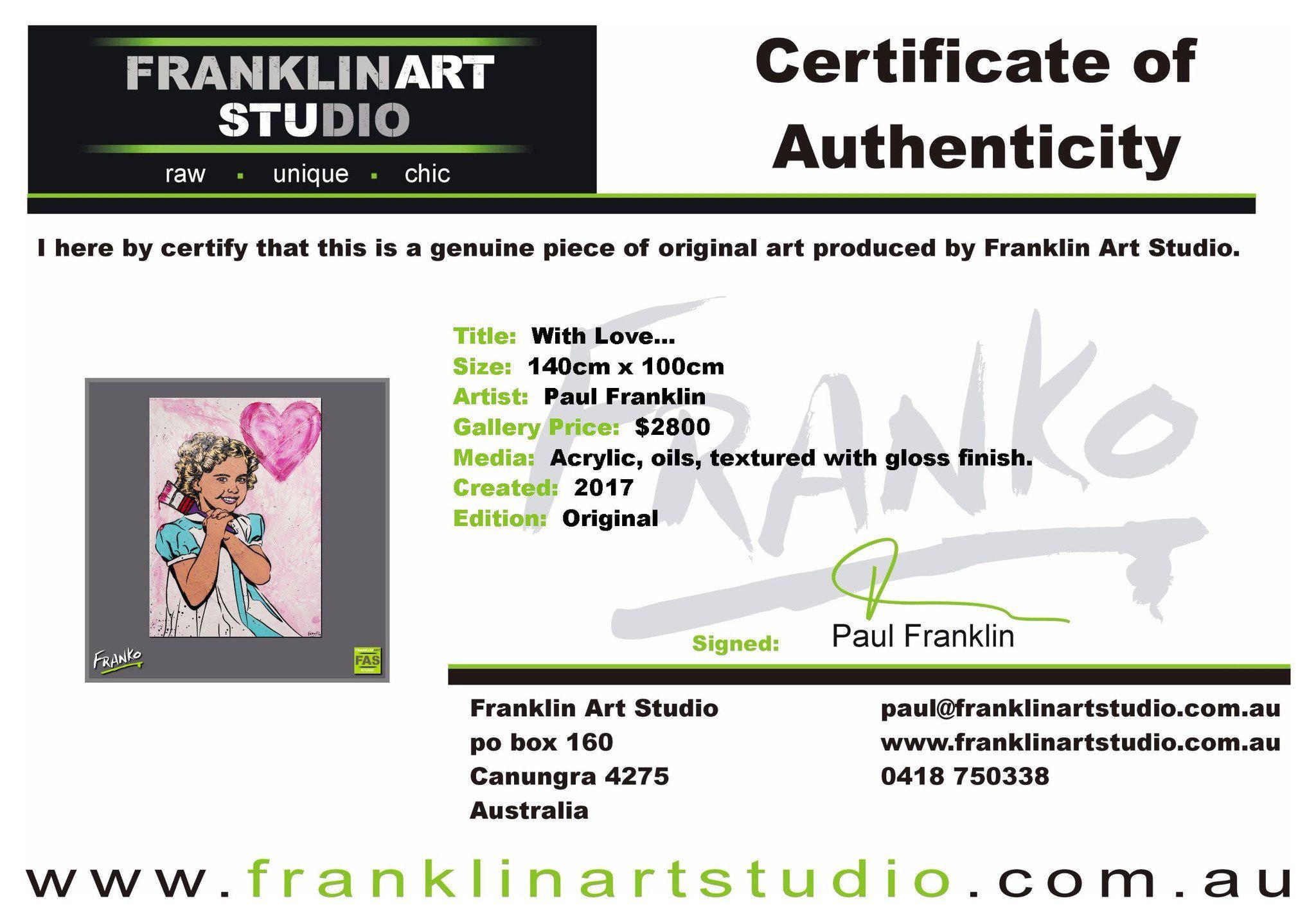 With Love 140cm x 100cm Shirley Temple Pop Art Painting (SOLD)-urban pop-Franko-[franko_art]-[beautiful_Art]-[The_Block]-Franklin Art Studio