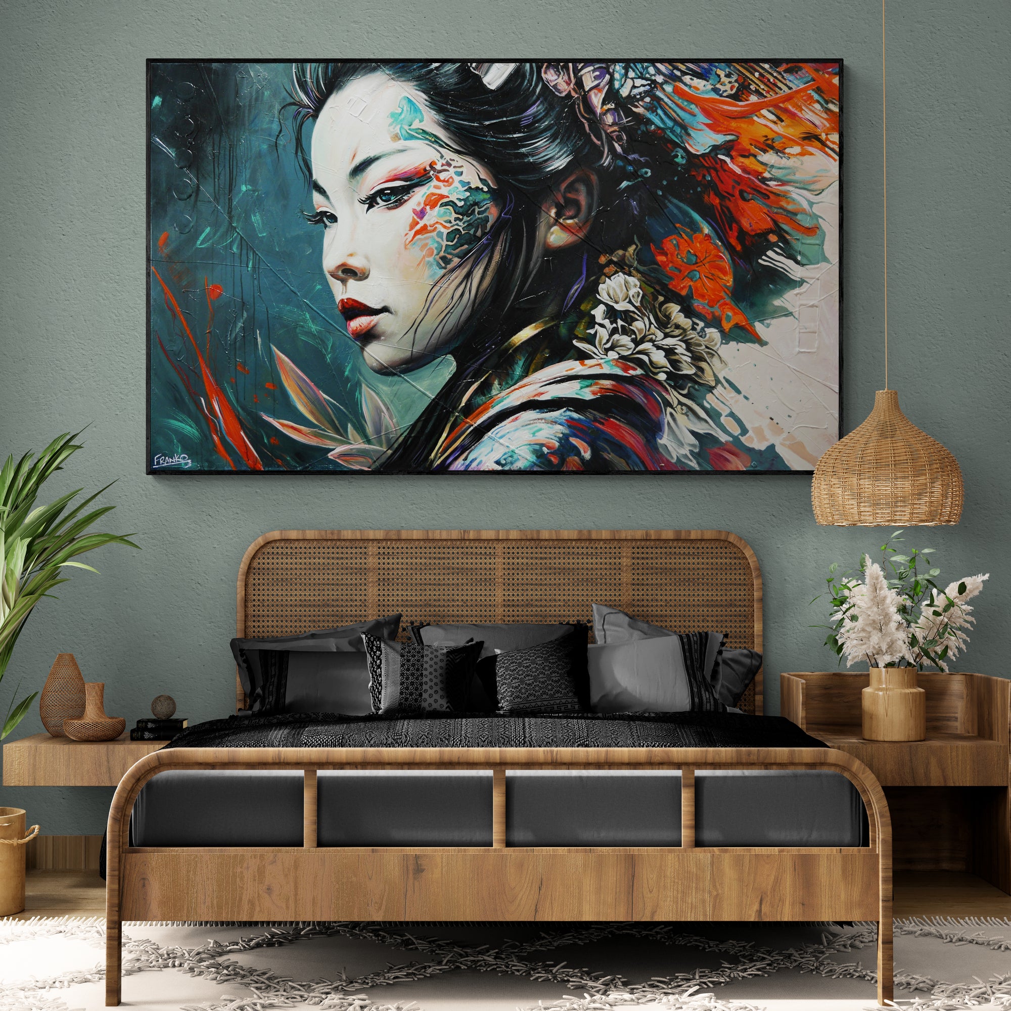 Amane 200cm x 120cm FRAMED IN OAK Warrior Abstract Realism Art Acrylic Textured Glossed (SOLD)-Abstract-[Franko Artist]-[Cheryl]-[Wendy]-[Gabriela]-Franklin Art Studio