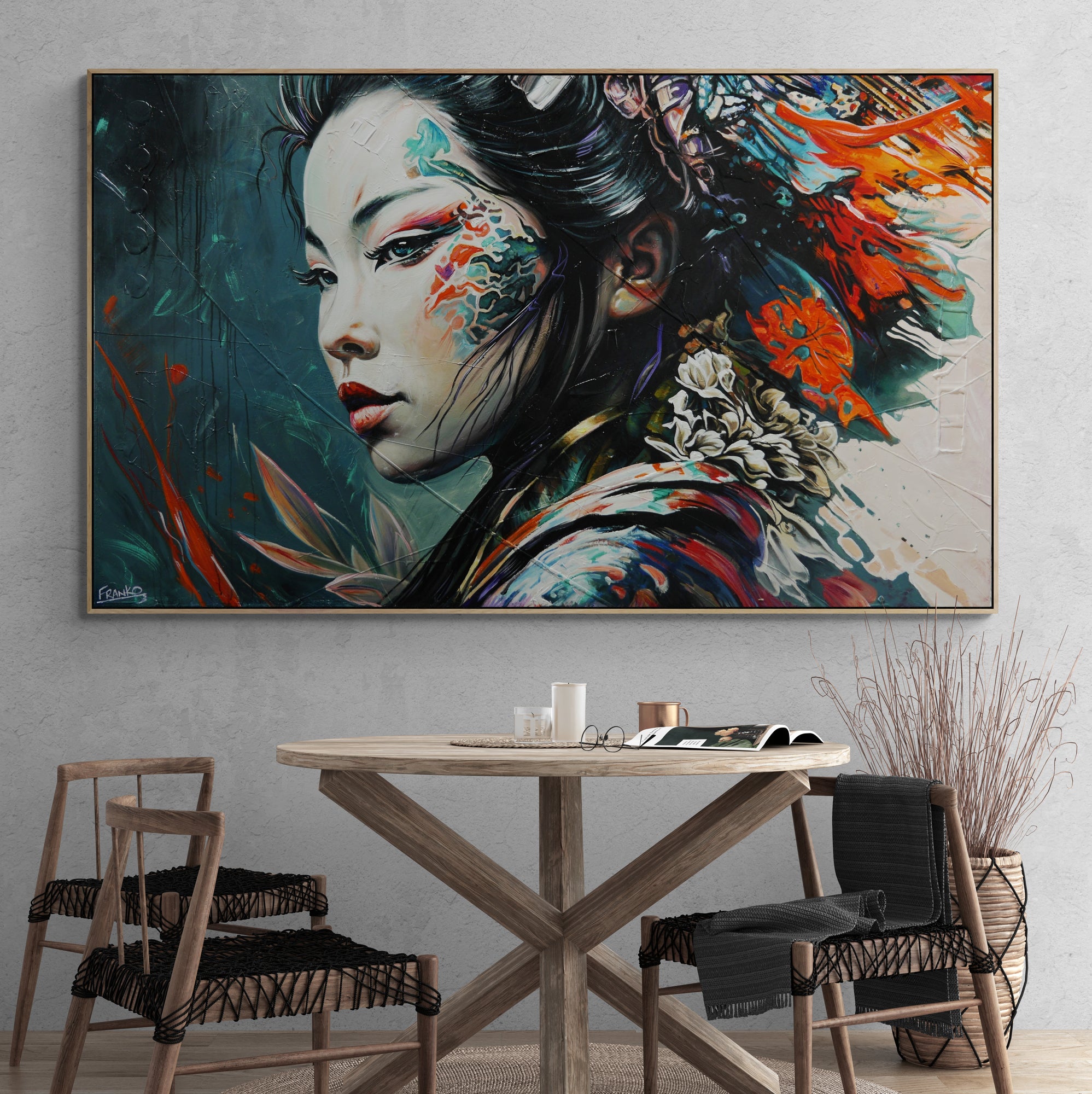 Amane 200cm x 120cm  FRAMED IN OAK Warrior Abstract Realism Art Acrylic Textured Glossed (SOLD)