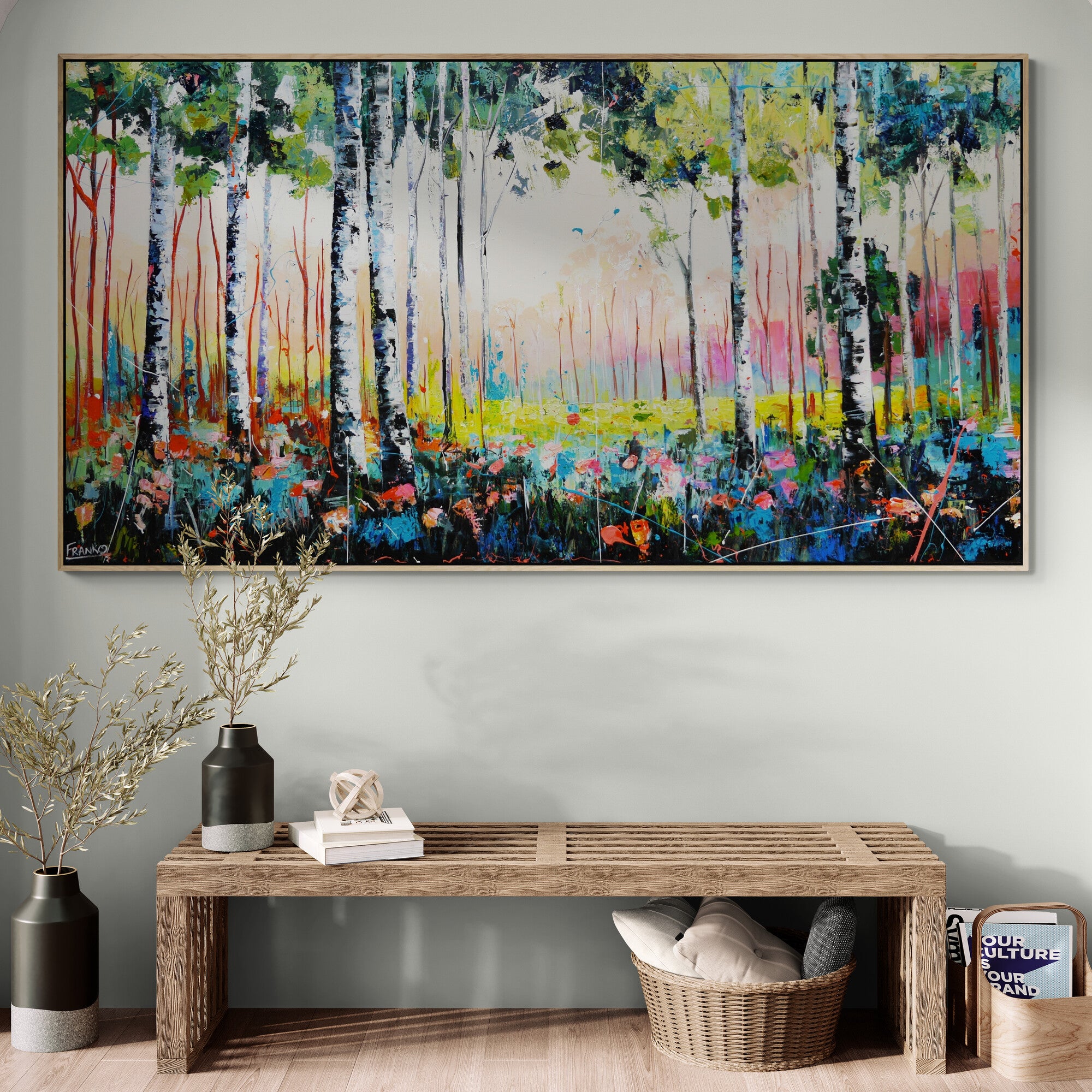 Silverwood Bloom 190cm x 100cm Framed Landscape Textured Abstract Realism Painting (SOLD)-abstract realism-[Franko_Artist]-[Australian_artist]-[Gold_Coast]-[Brisbane]-[modern]-[contemporary]-[original]-[Large_artwork]-[The_Block]-[Dream_Homes]-[ideas]-[Grand_Designs]-[Art_Lover]-Franklin Art Studio