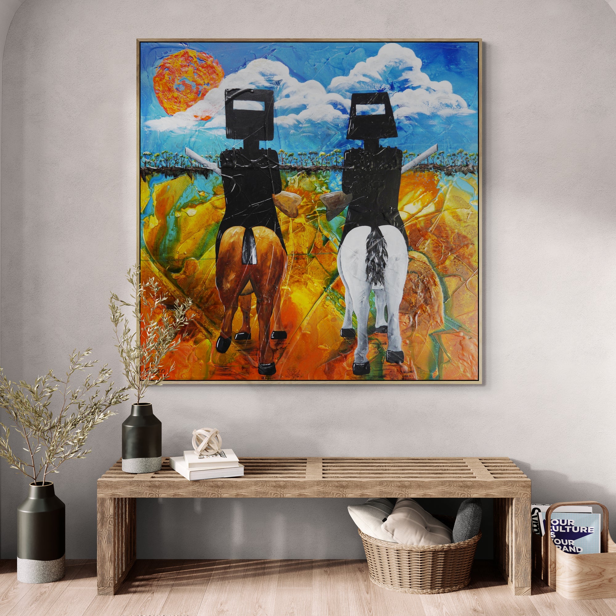 Brothers in the Bush 120cm x 120cm Ned Kelly Abstract Realism Textured Painting (SOLD)