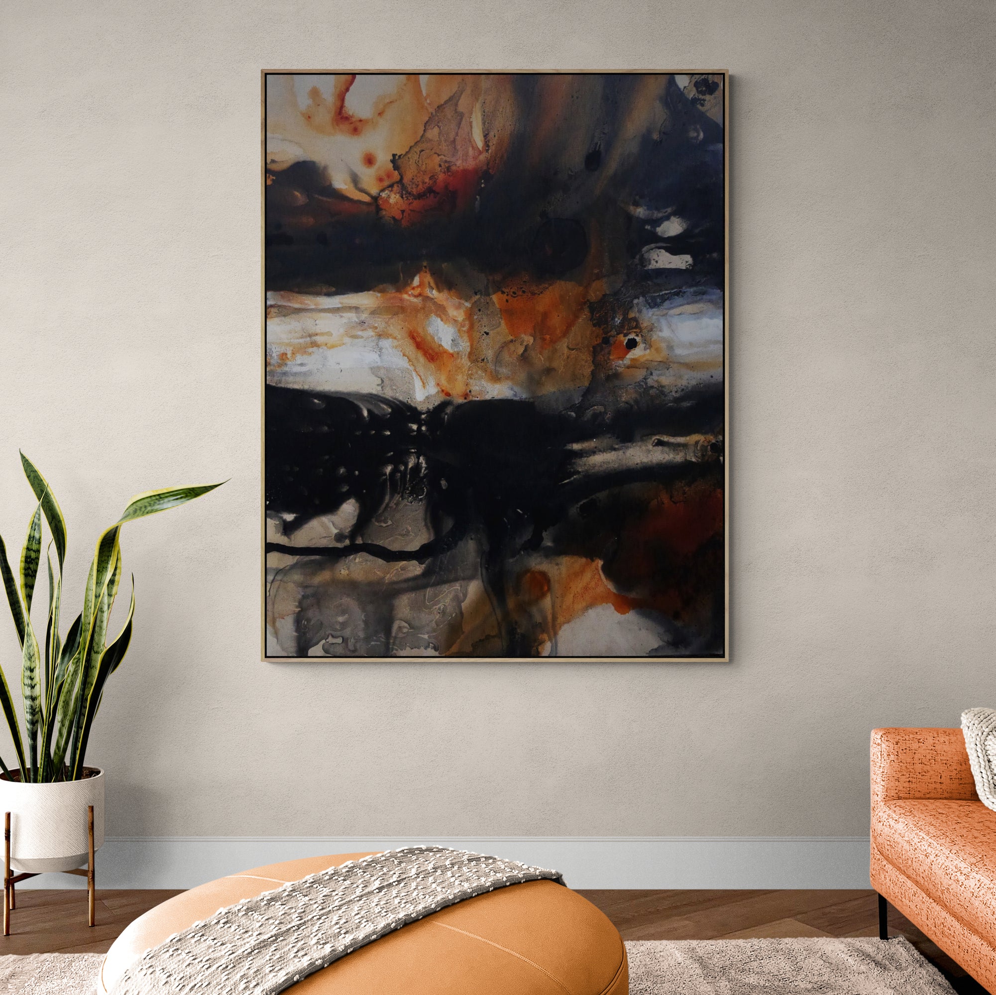 Refined 944 120cm x 150cm Rust Black White Cream and Grey textured Abstract Painting