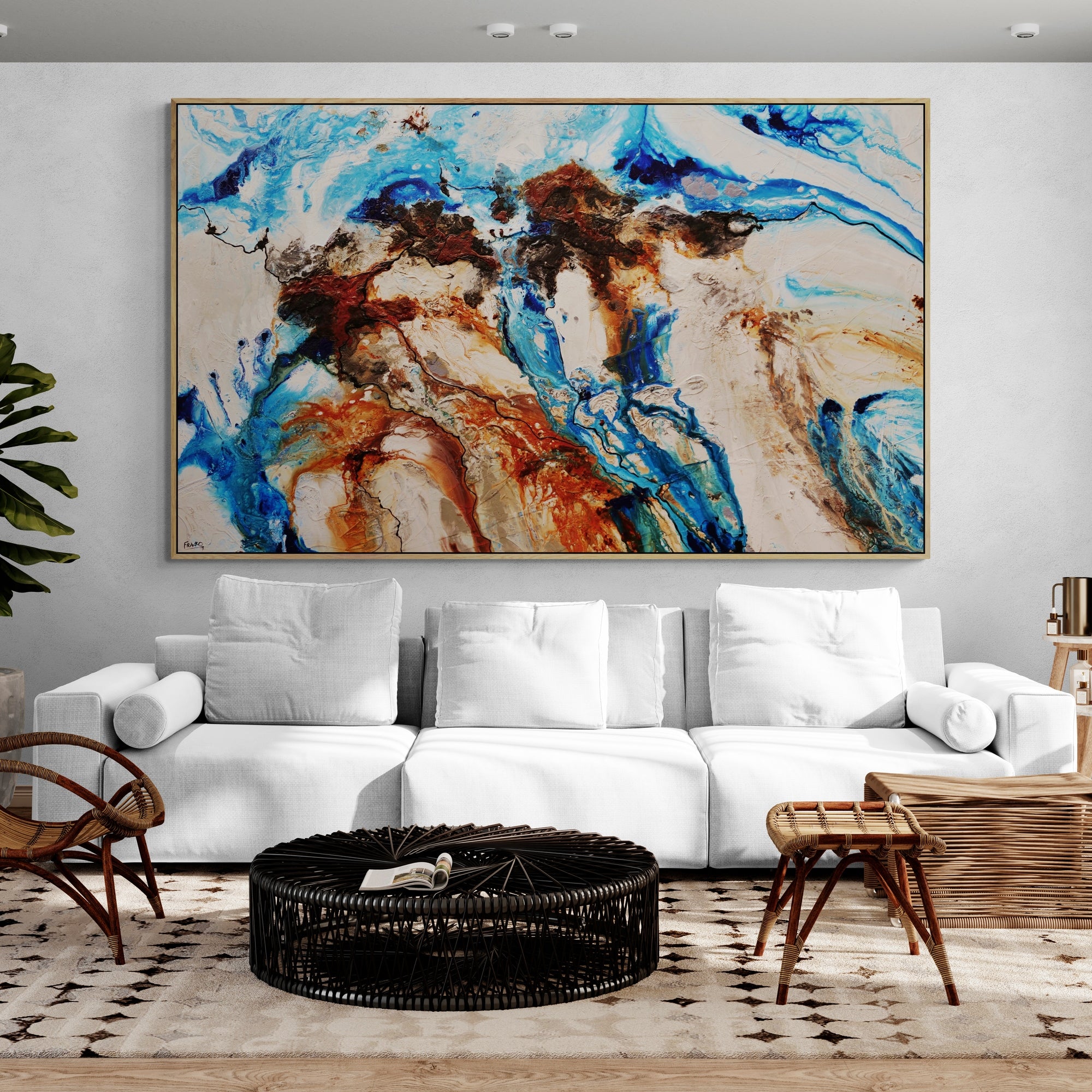 Big Country 280cm x 170cm Malt Blue Textured Abstract Painting