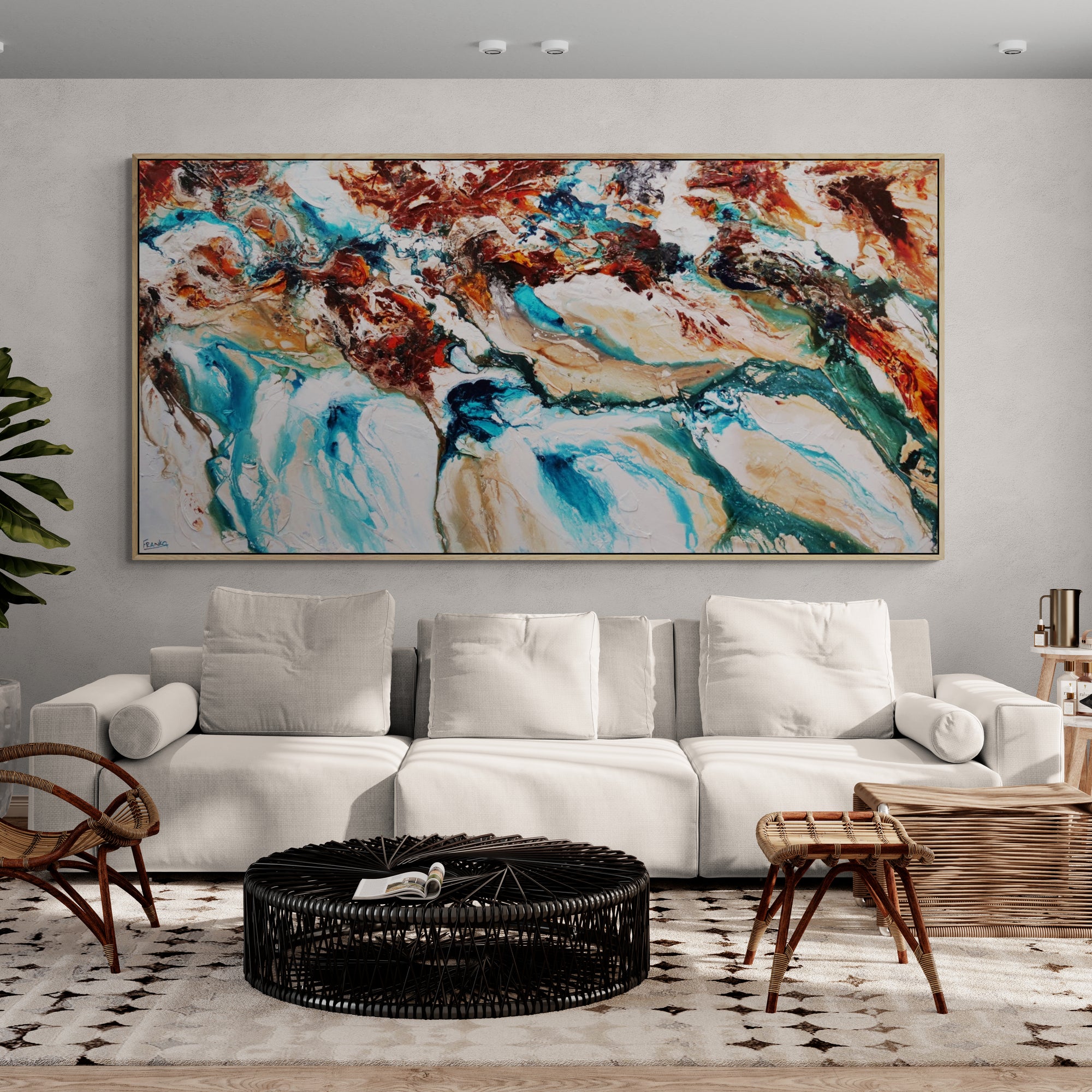 Southern Rock 240cm x 120cm Teal Cream Oxide Textured Abstract Painting (SOLD)
