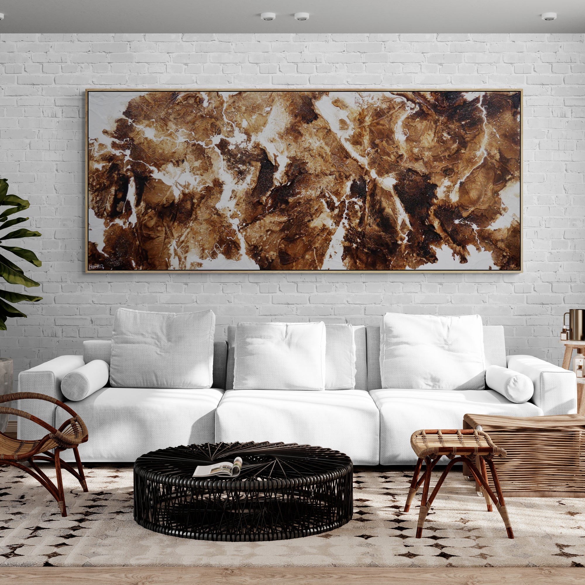 Raw Finesse 240cm x 100cm Rust White Textured Abstract Painting-Abstract-Franko-[huge]-[Australian]-[best Selling]-Franklin Art Studio