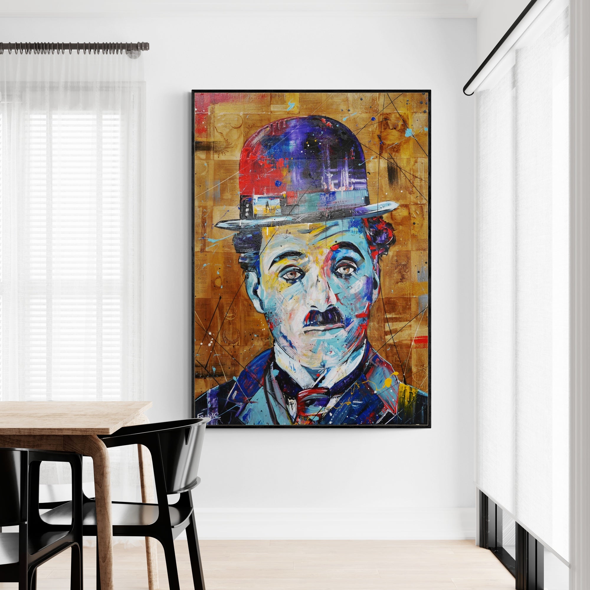 Blue Charlie 140cm x 100cm Charlie Chaplin Abstract Realism Book Club Painting (SOLD)-book club-Franko-[huge]-[Australian]-[best Selling]-Franklin Art Studio