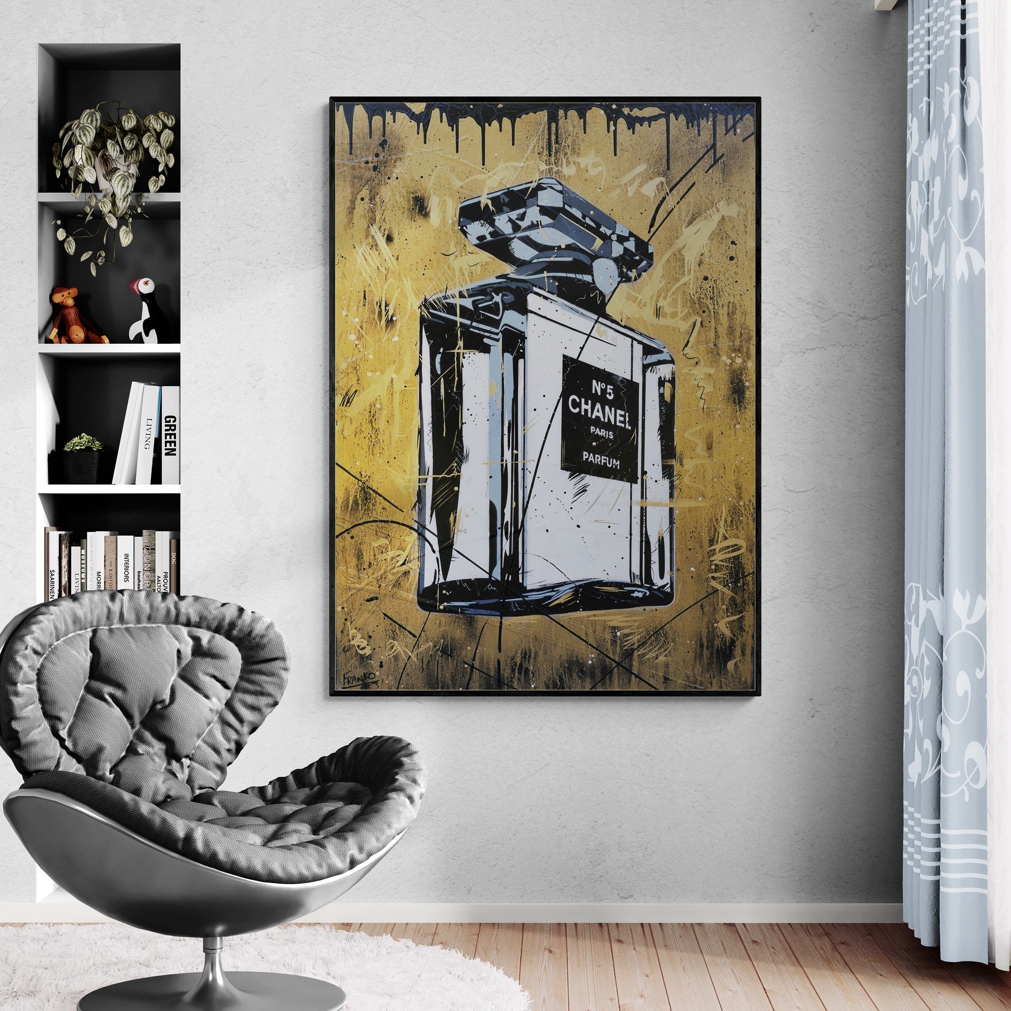 Rolled Gold 140cm x 100cm Metallic Gold Perfume Bottle Textured Urban Pop Art Painting