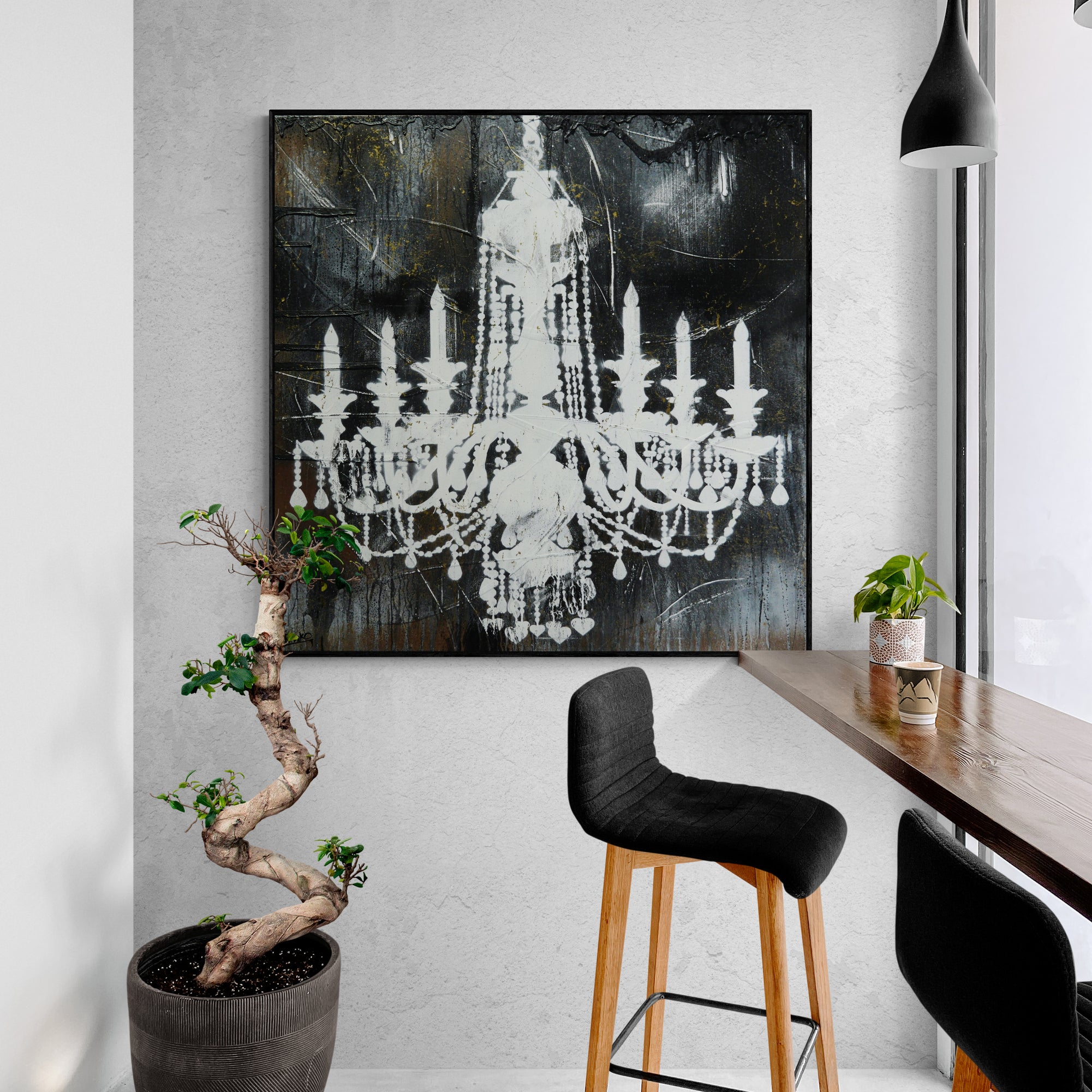 Gothic Drama 120cm x 120cm Chandeleir Textured Urban Pop Art Painting-Urban Pop Art-[Franko Artist]-[The Block]-[Dream Homes]-[ideas]-Franklin Art Studio