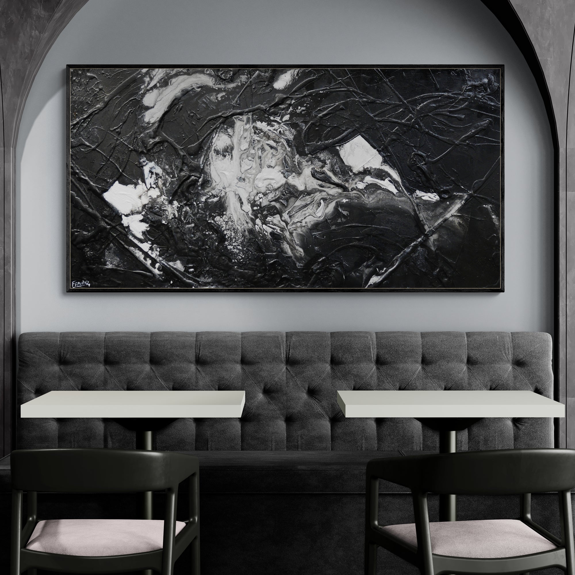 Wherever you go 190cm x 100cm Black White Textured Abstract Painting (SOLD)-Abstract-[Franko Artist]-[Australia]-[Huge Artwork]-[collectable]-Franklin Art Studio