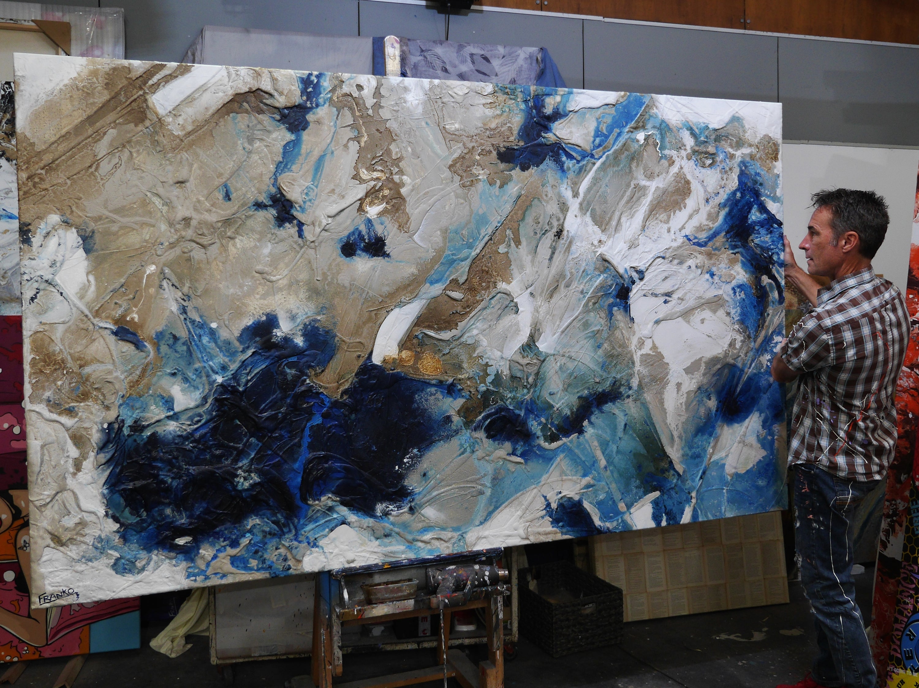 Casbah Maximus 250cm x 150cm Blues Honey White Malt Textured Abstract Painting (SOLD)