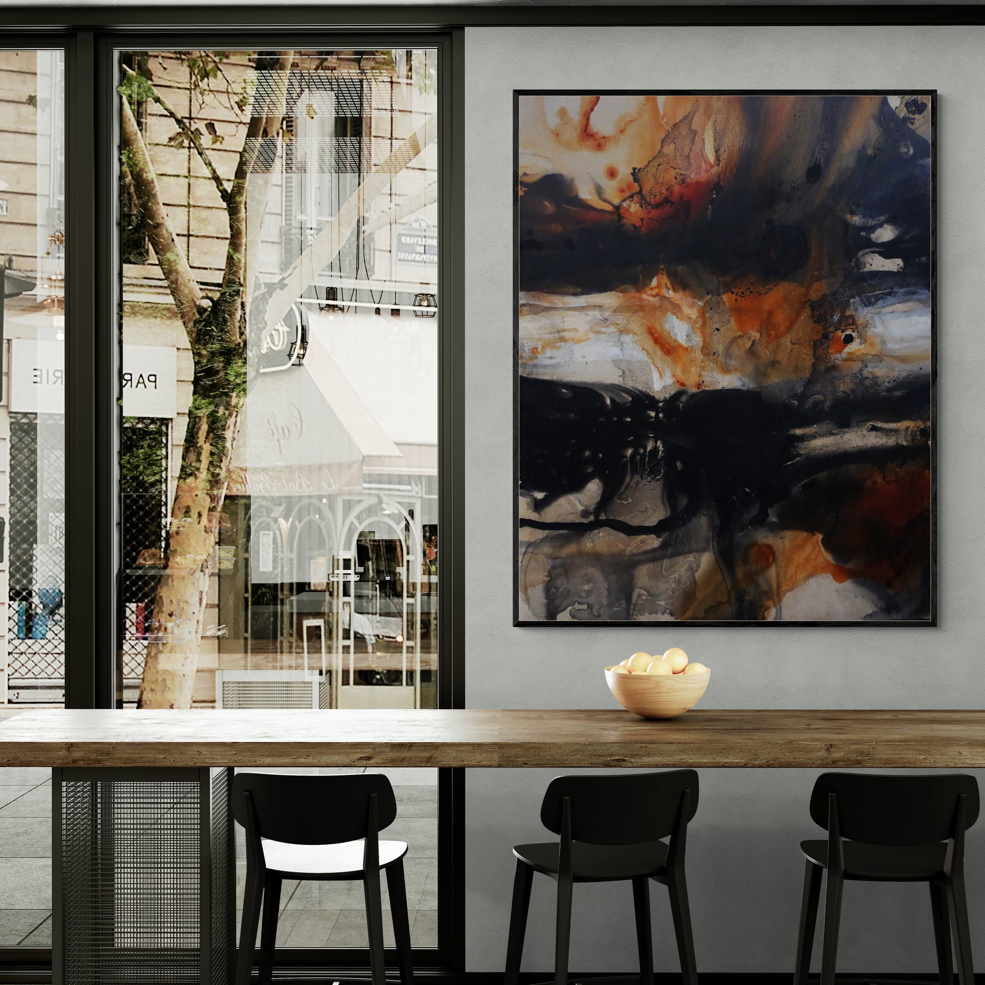 Refined 944 120cm x 150cm Rust Black White Cream and Grey textured Abstract Painting