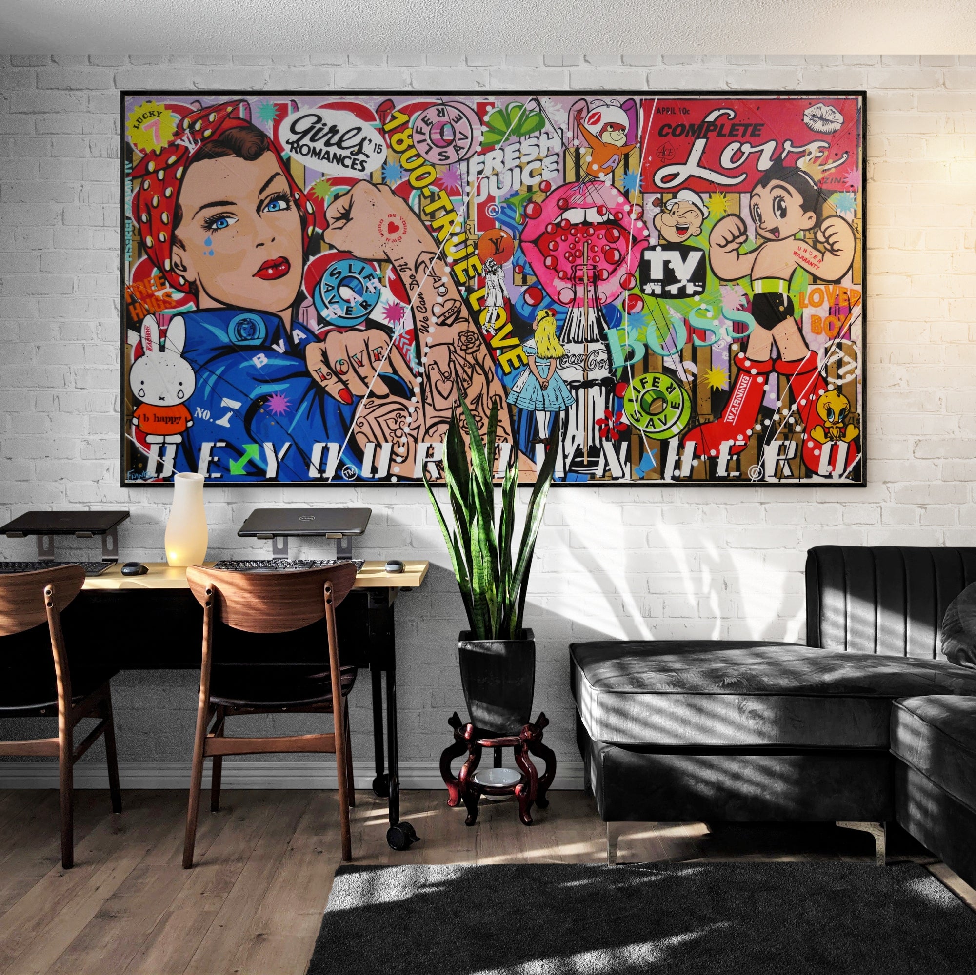 Rosie Rapture 190cm x 100cm Rosie the Riveter Textured Urban Pop Art Painting (SOLD)-Urban Pop Art-[Franko Artist]-[Cheryl]-[Wendy]-[Gabriela]-Franklin Art Studio