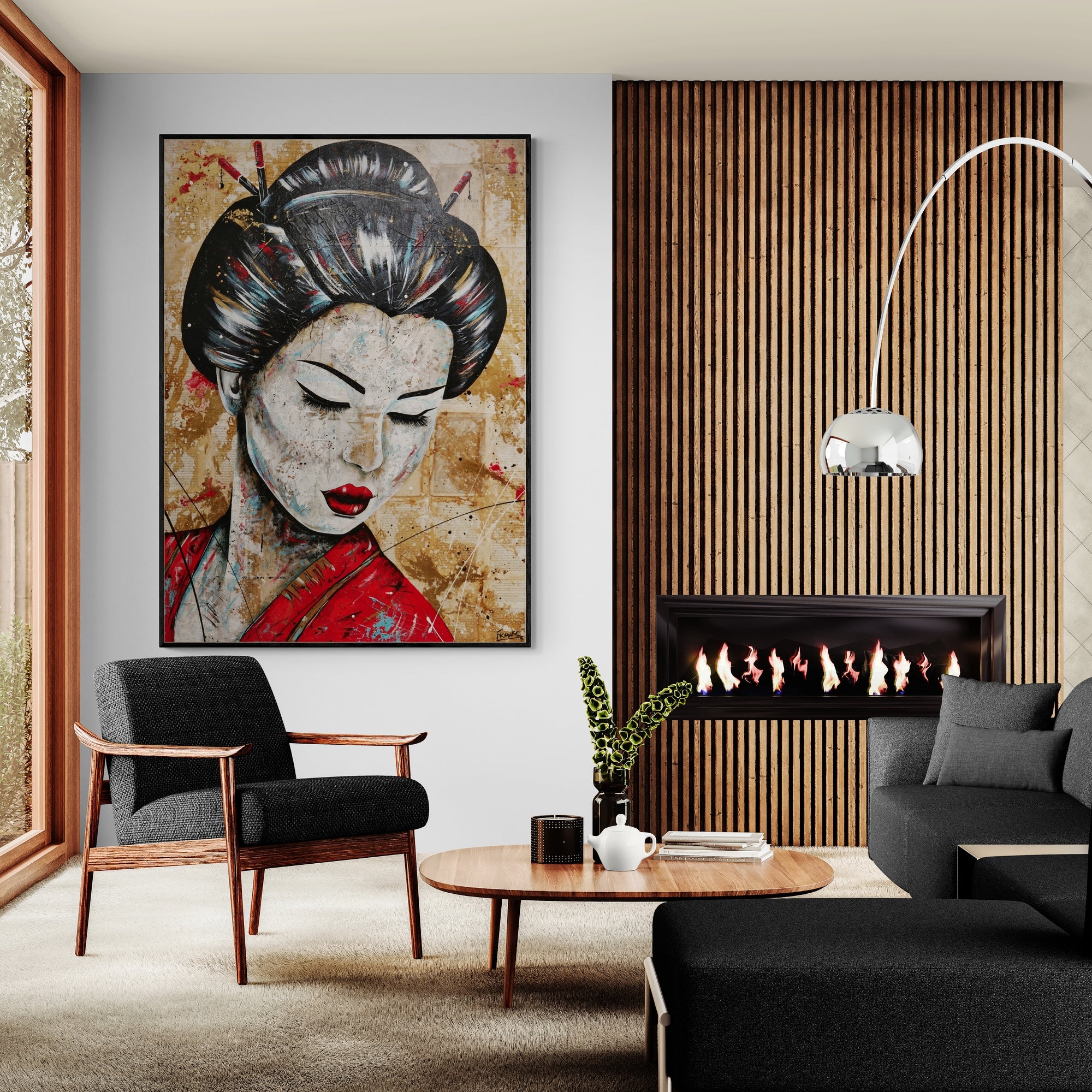 Cherry Kanji 140cm x 100cm Geisha Abstract Realism Book Club Painting-book club-Franko-[huge]-[Australian]-[best Selling]-Franklin Art Studio