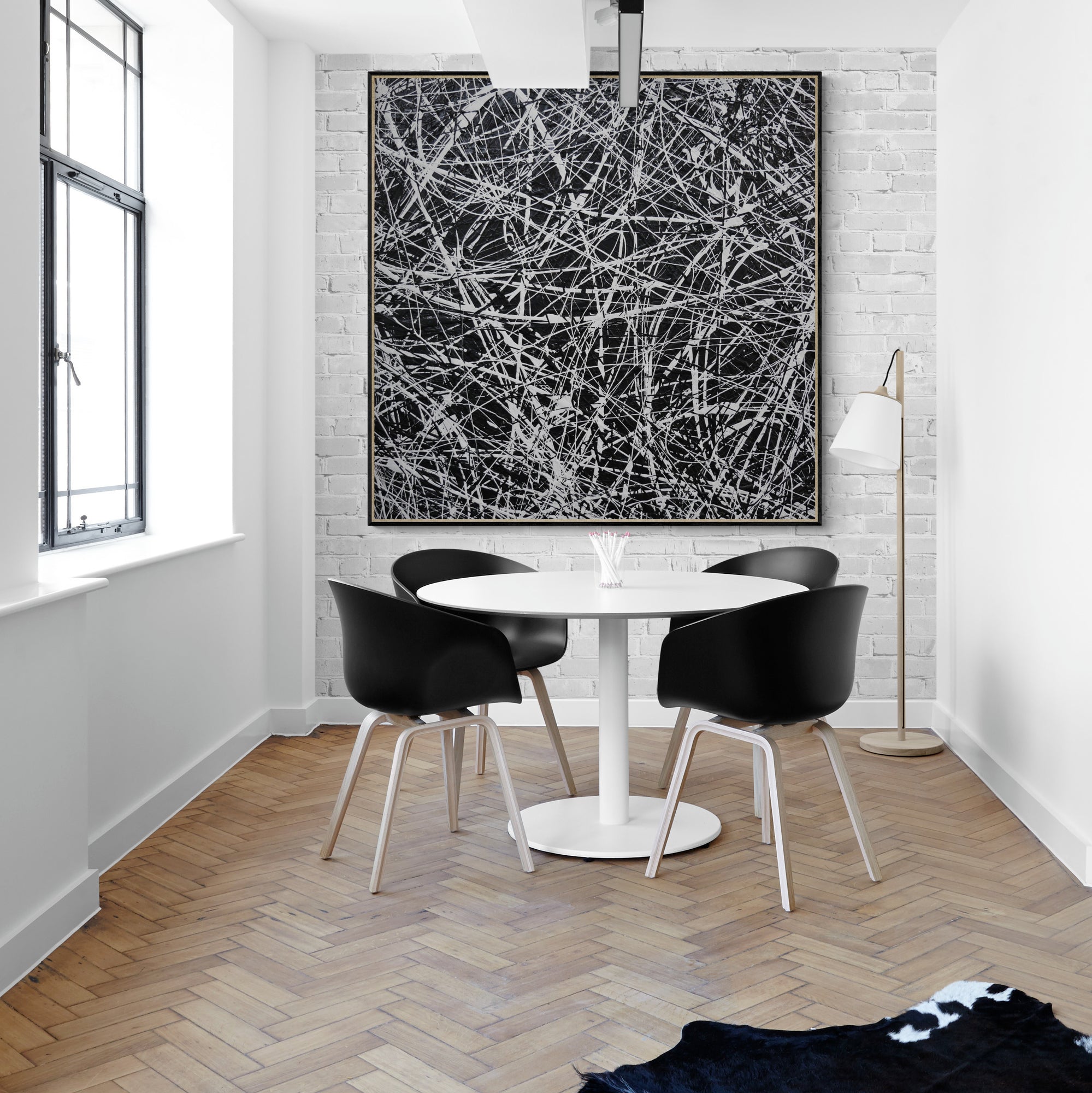 Frozen Squared 150cm x 150cm Black White Textured Abstract Painting-Abstract-[Franko Artist]-[The Block]-[Dream Homes]-[ideas]-Franklin Art Studio
