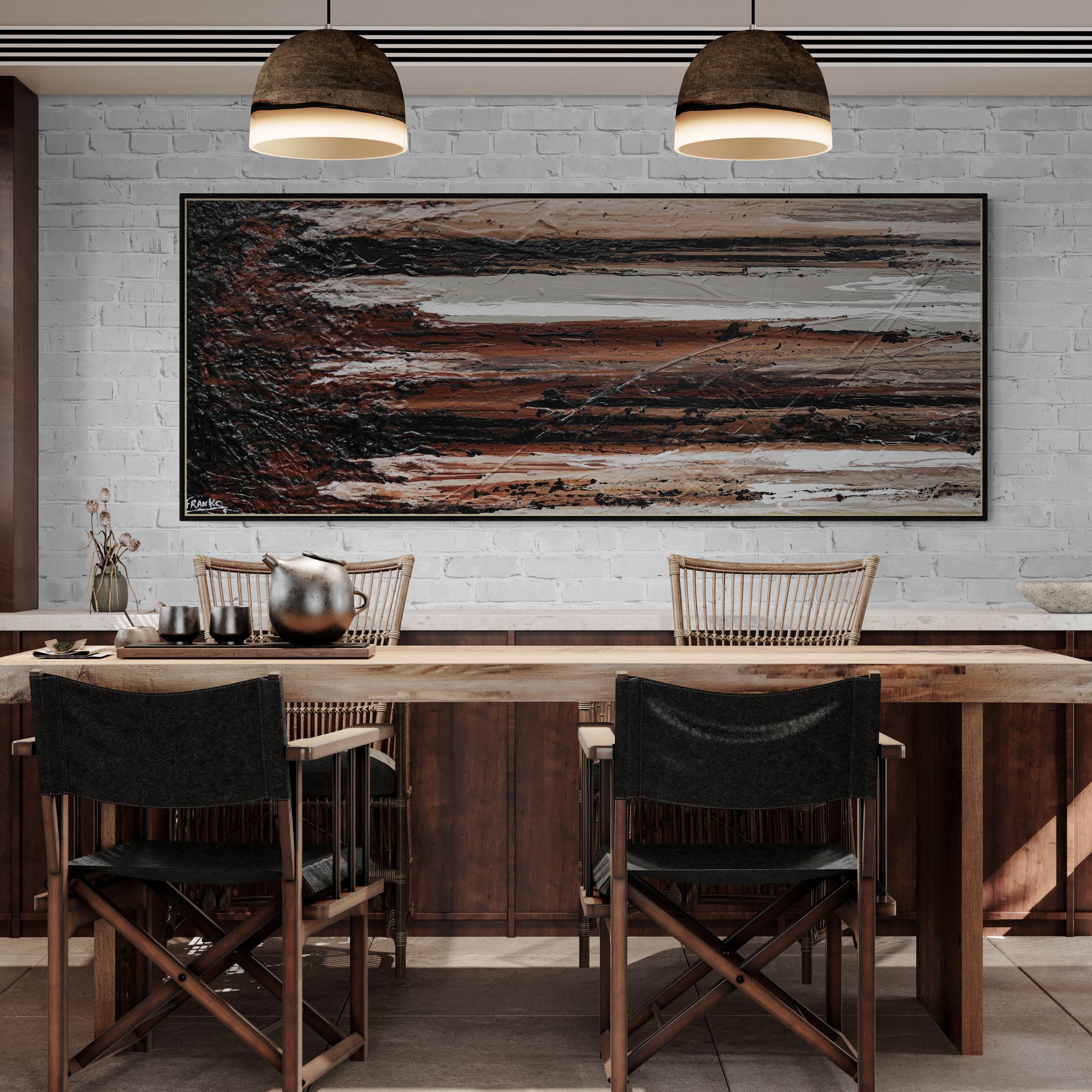 Perfectly Tuned 200cm x 80cm Brown White Black Rust Grey Textured Abstract Painting-Abstract-[Franko Artist]-[The Block]-[Dream Homes]-[ideas]-Franklin Art Studio