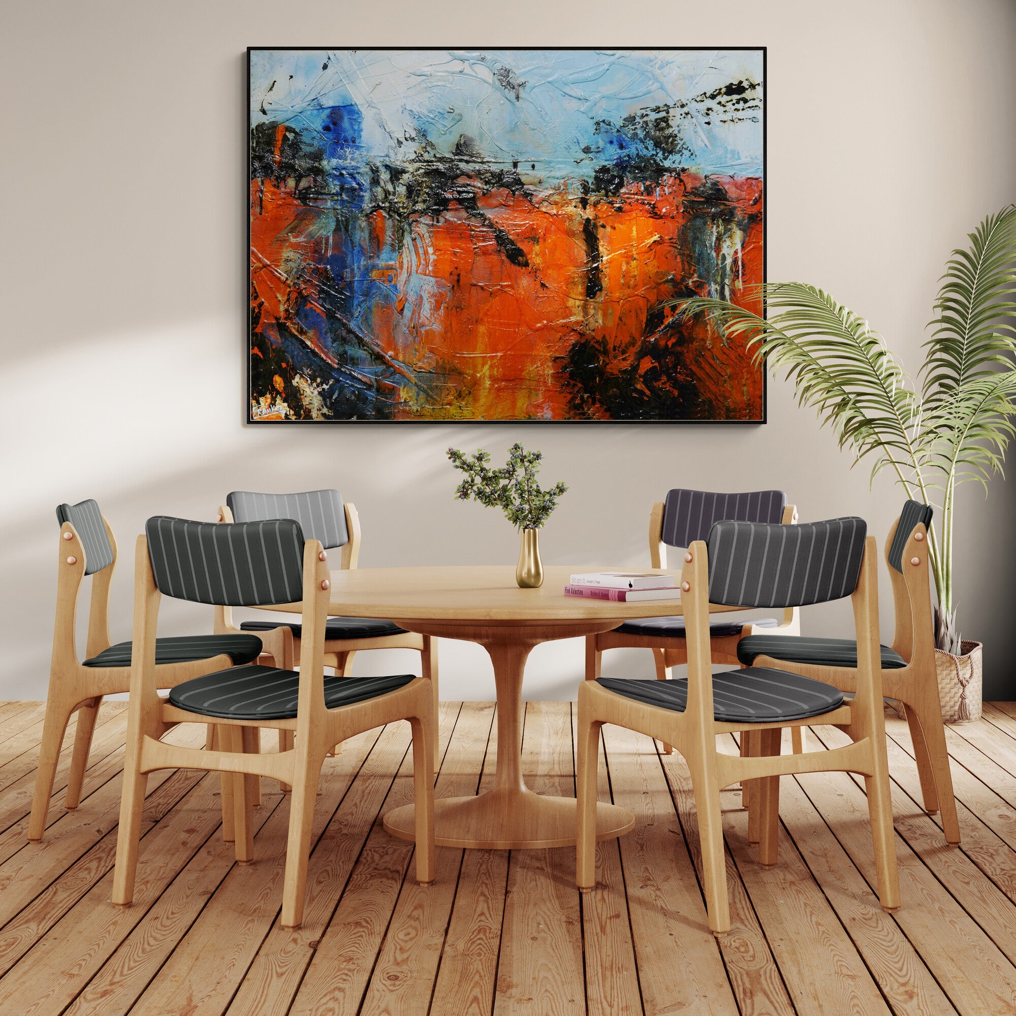 Orange Regatta 140cm x 100cm Orange Blue Textured Abstract Painting (SOLD)-Abstract-Franko-[huge]-[Australian]-[best Selling]-Franklin Art Studio