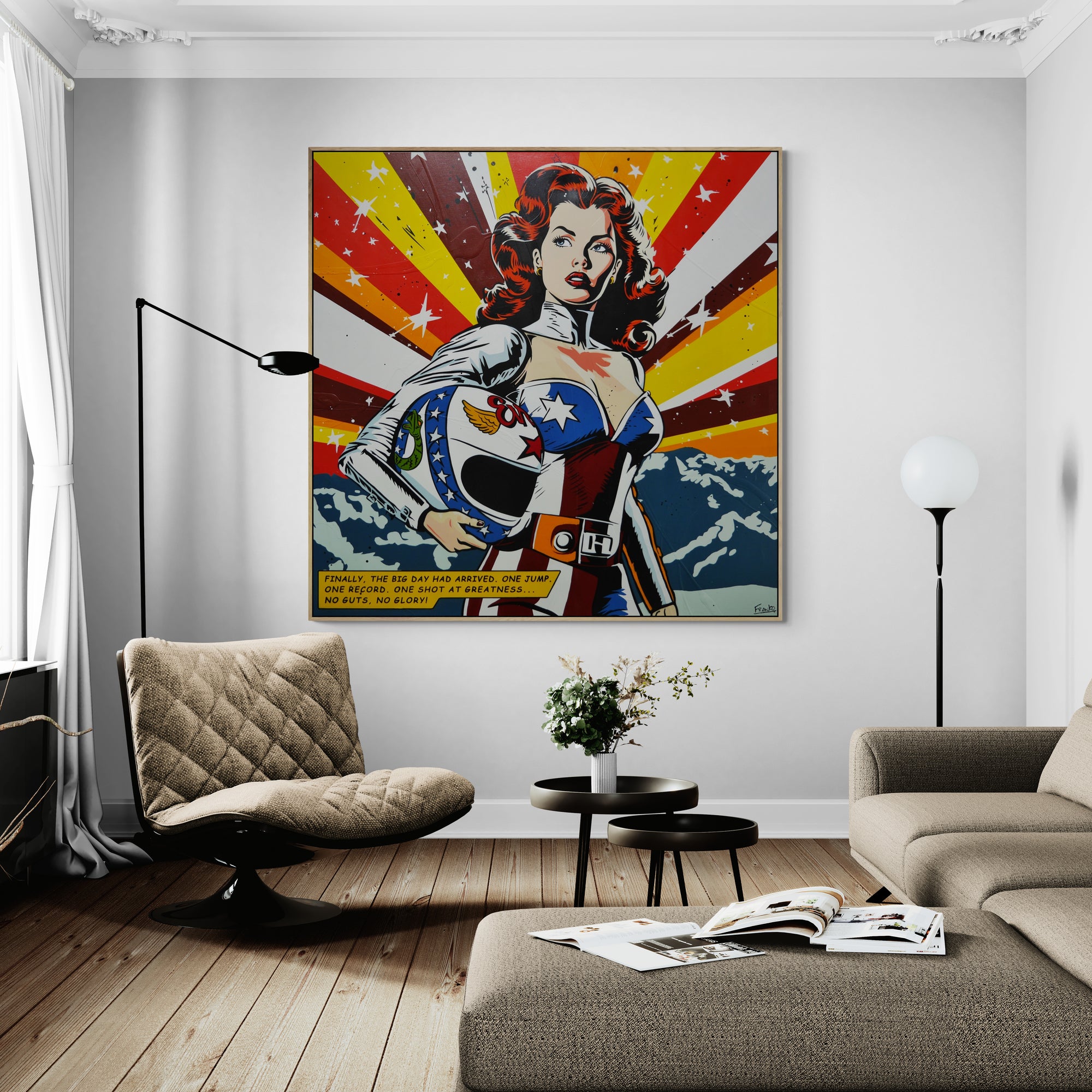 One Record 150cm x 150cm Evel Knievel Stunt Devil Textured Classic Pop Art Painting