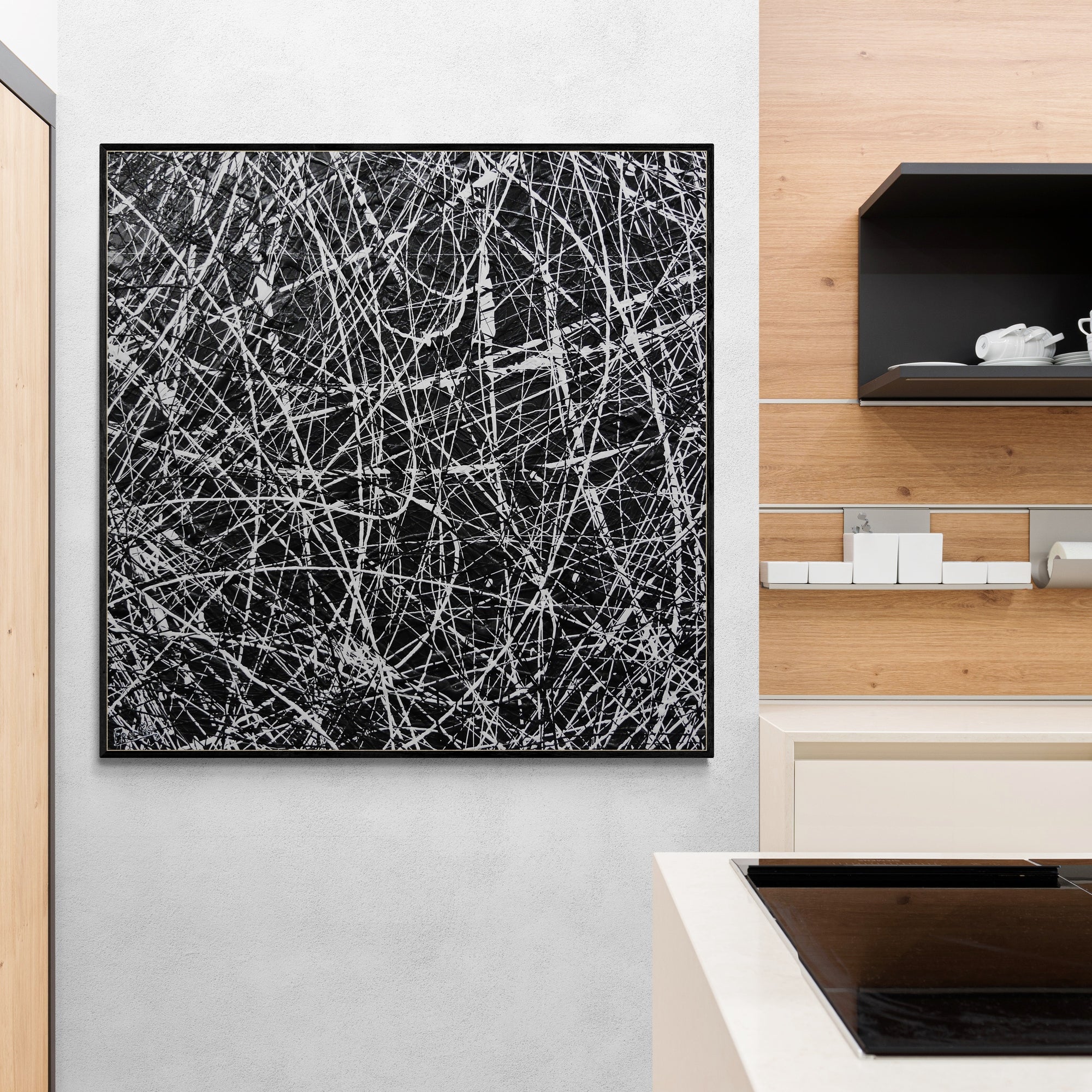 Brainiac 120cm x 120cm Black White Textured Abstract Painting (SOLD)-Abstract-[Franko Artist]-[Australia]-[Huge Artwork]-[collectable]-Franklin Art Studio