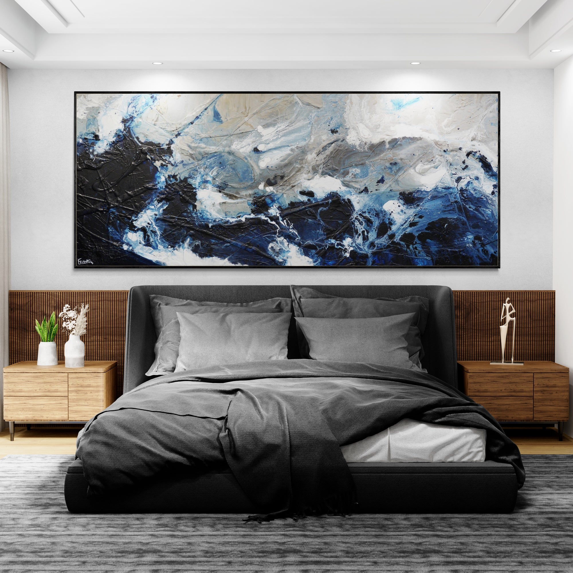 Midnight Mafia 240cm x 100cm Textured Abstract Painting (SOLD)-Abstract-[Franko Artist]-[Cheryl]-[Wendy]-[Gabriela]-Franklin Art Studio