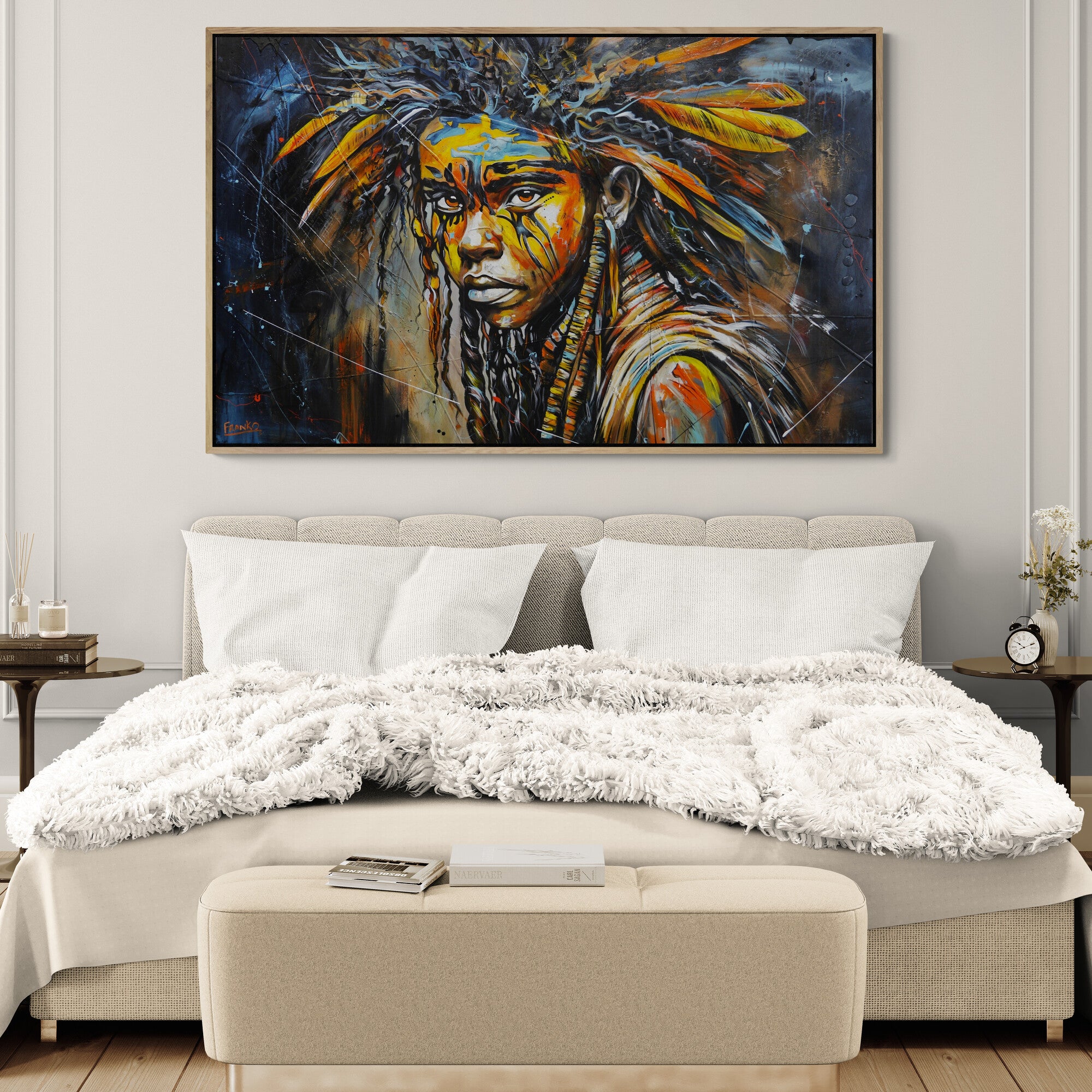 Warrior Blu 160cm x 100cm FRAMED Warrior Boy Abstract Realism Textured Painting