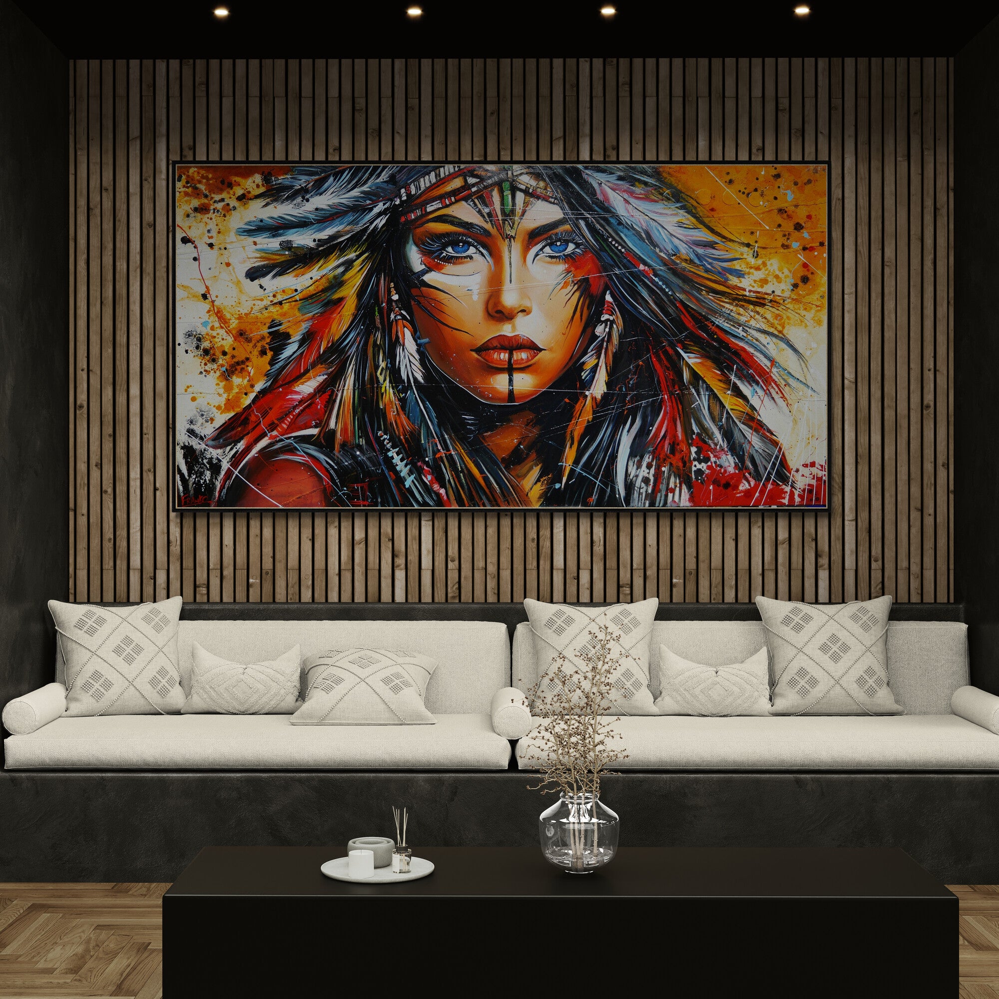 Takoda 190cm x 100cm FRAMED Warrioress Abstract Realism Textured Painting