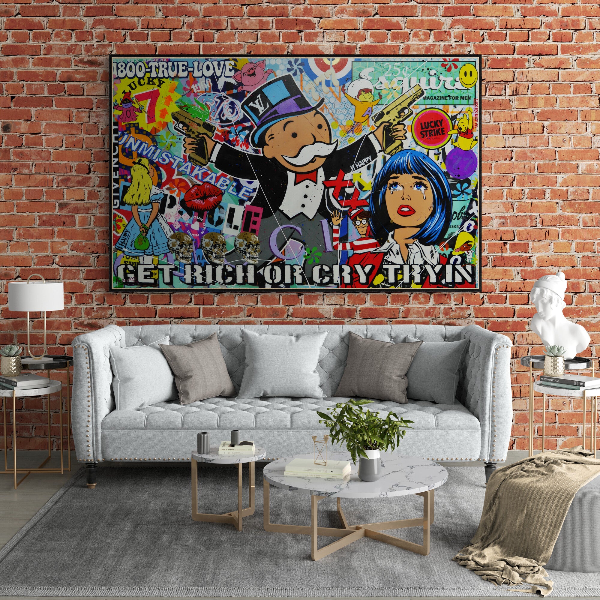 1800 Lucky Strike 160cm x 100cm Monopoly Man Textured Urban Pop Art Painting