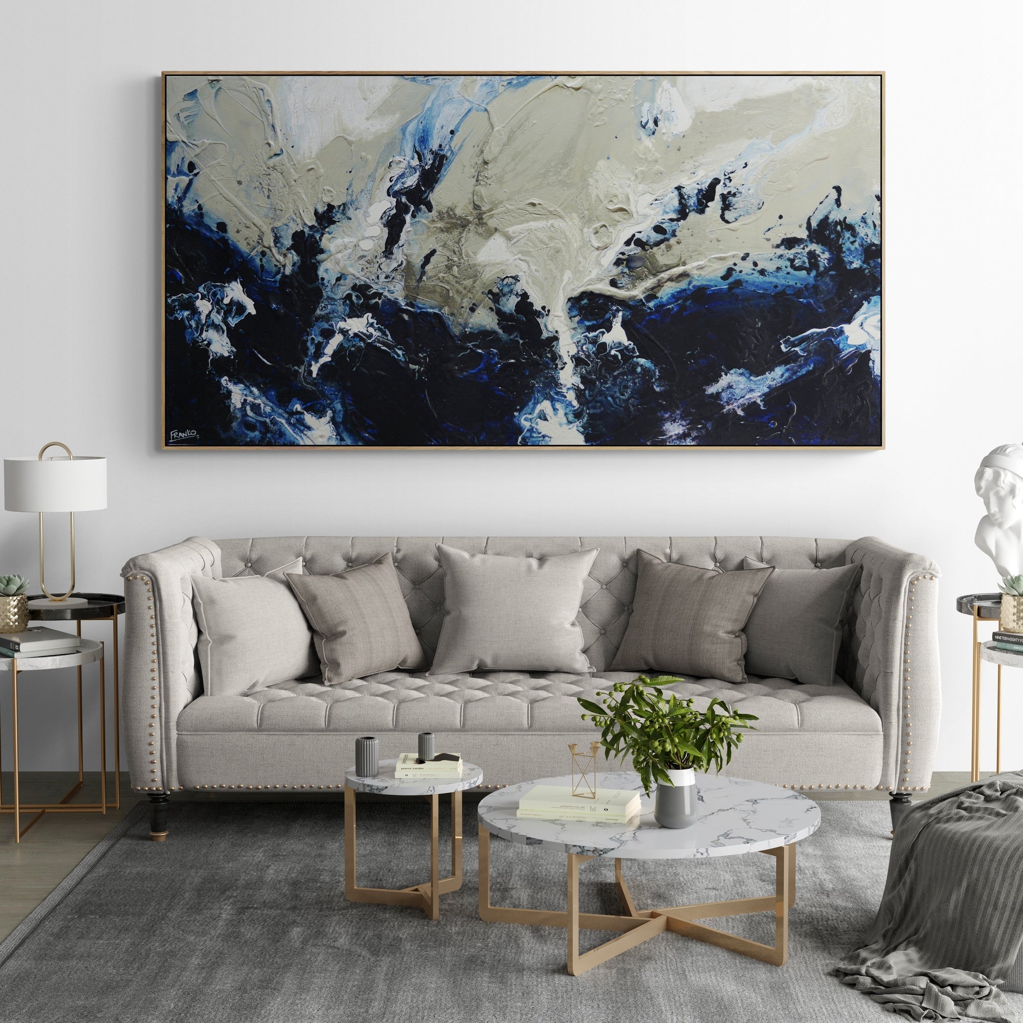 Deep Denim 190cm x 100cm Blue Textured Abstract Painting (SOLD)