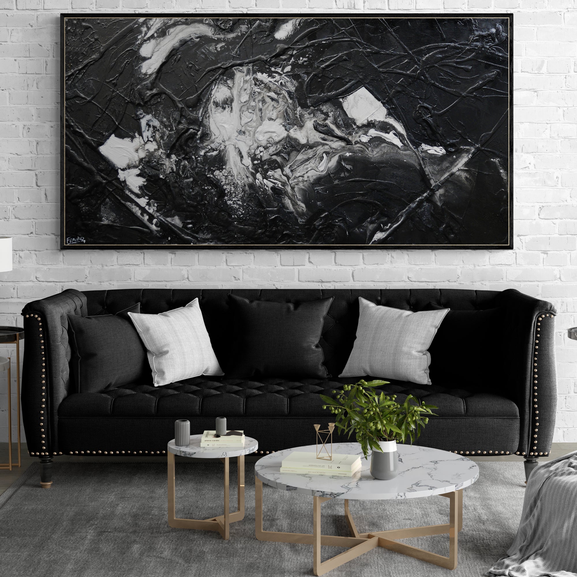 Wherever you go 190cm x 100cm Black White Textured Abstract Painting (SOLD)-Abstract-[Franko Artist]-[Cheryl]-[Wendy]-[Gabriela]-Franklin Art Studio
