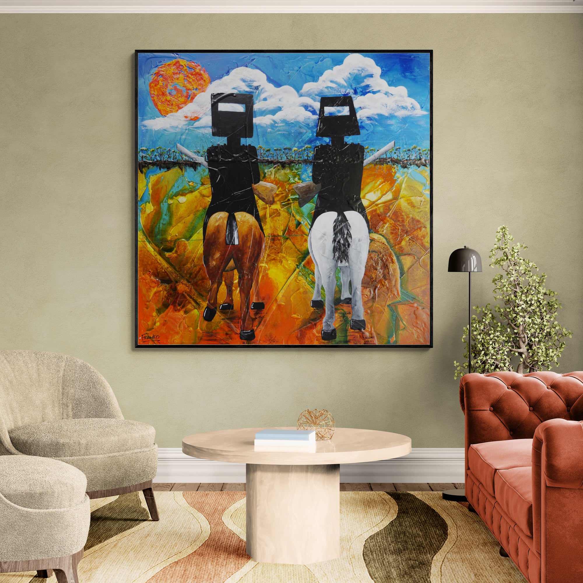 Brothers in the Bush 120cm x 120cm Ned Kelly Abstract Realism Textured Painting (SOLD)