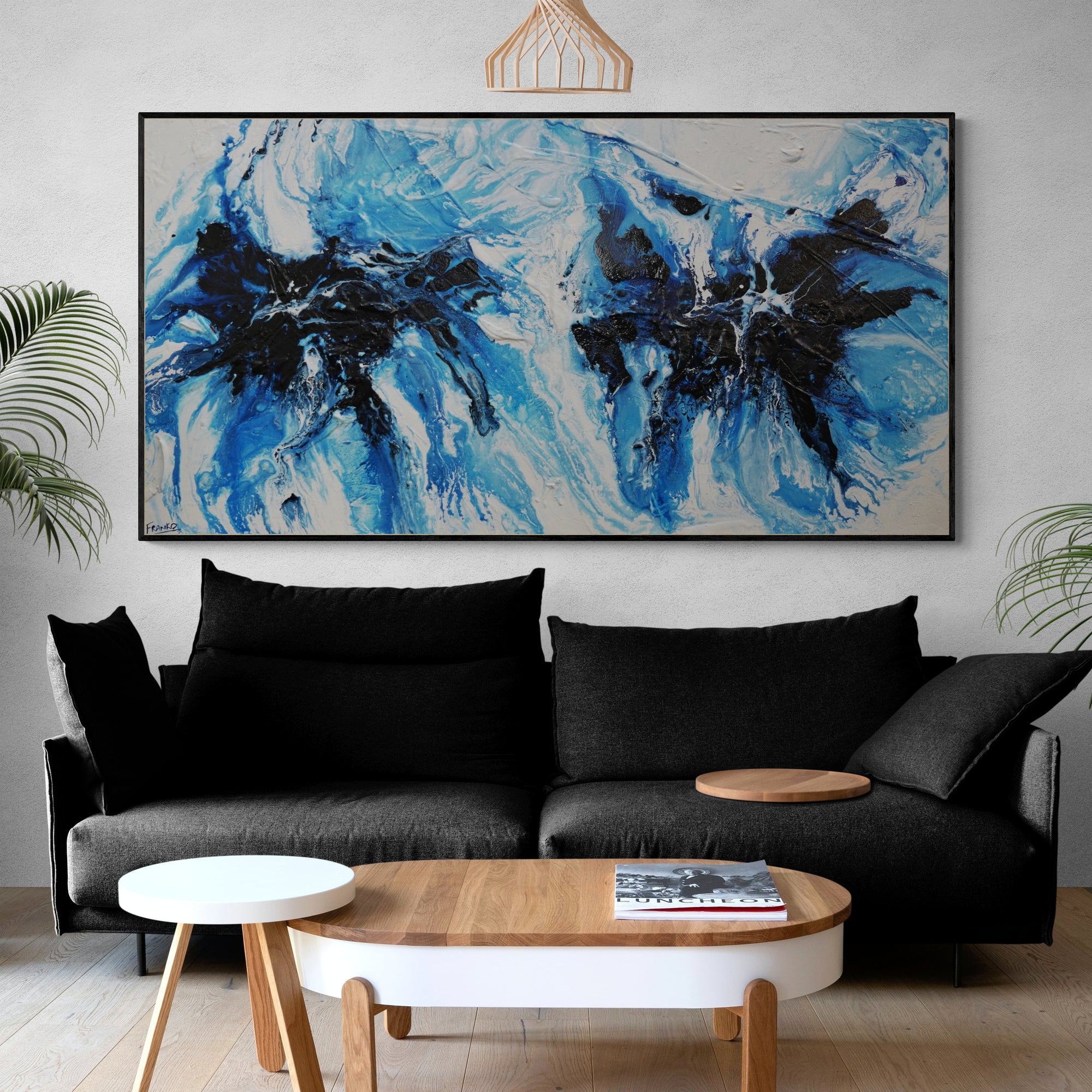 Midnight Ice 190cm x 100cm Blue White Textured Abstract Painting-Abstract-[Franko Artist]-[The Block]-[Dream Homes]-[ideas]-Franklin Art Studio