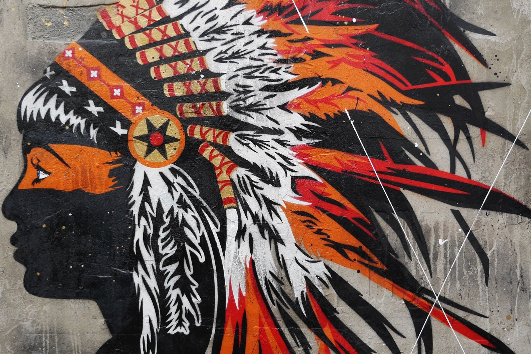 Orange Feathers 120cm x 150cm Indian Headdress Concrete Textured Urban Pop Art Painting
