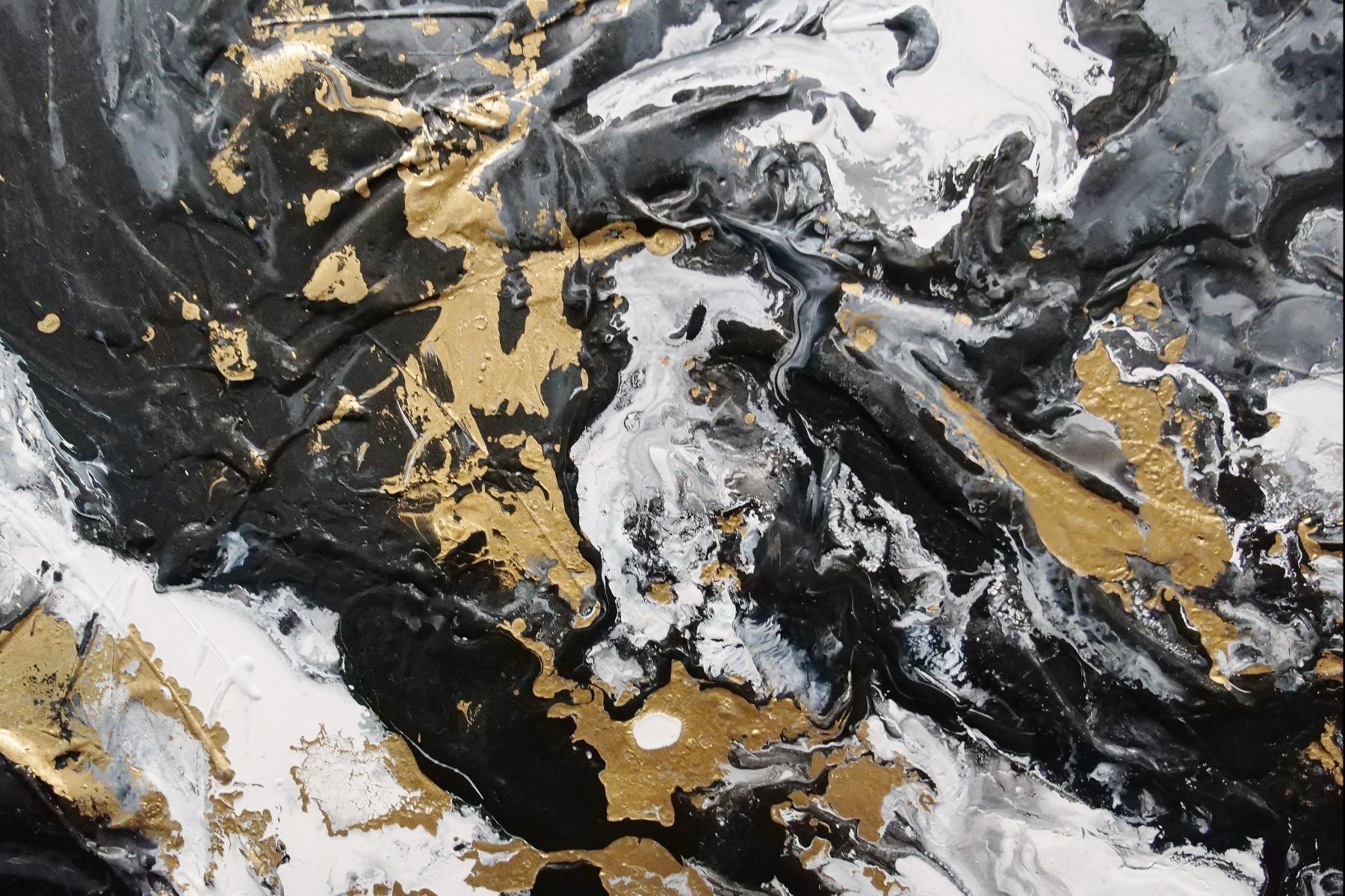 Gold Riches 240cm x 100cm Black Metallic Gold White Textured Abstract Painting