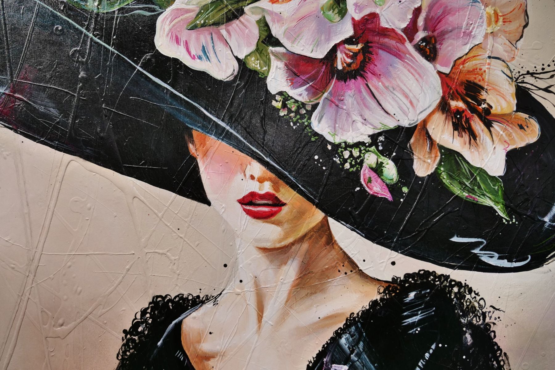 Margot 120cm x 100cm Flower Hat Abstract Elegance Textured Painting (SOLD)