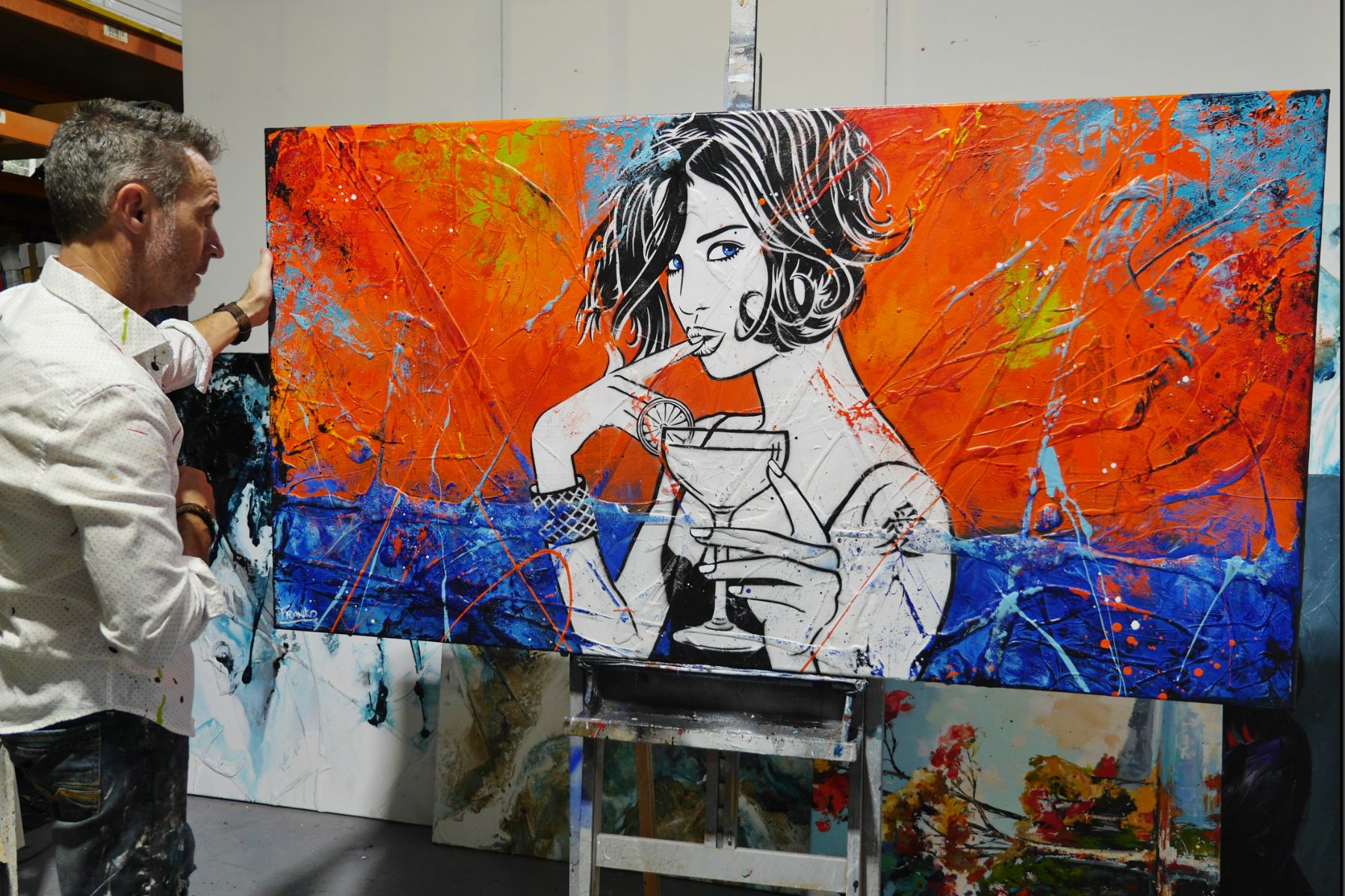 Cocktail Rush 190cm x 100cm Cocktail Girl Textured Urban Pop Art Painting