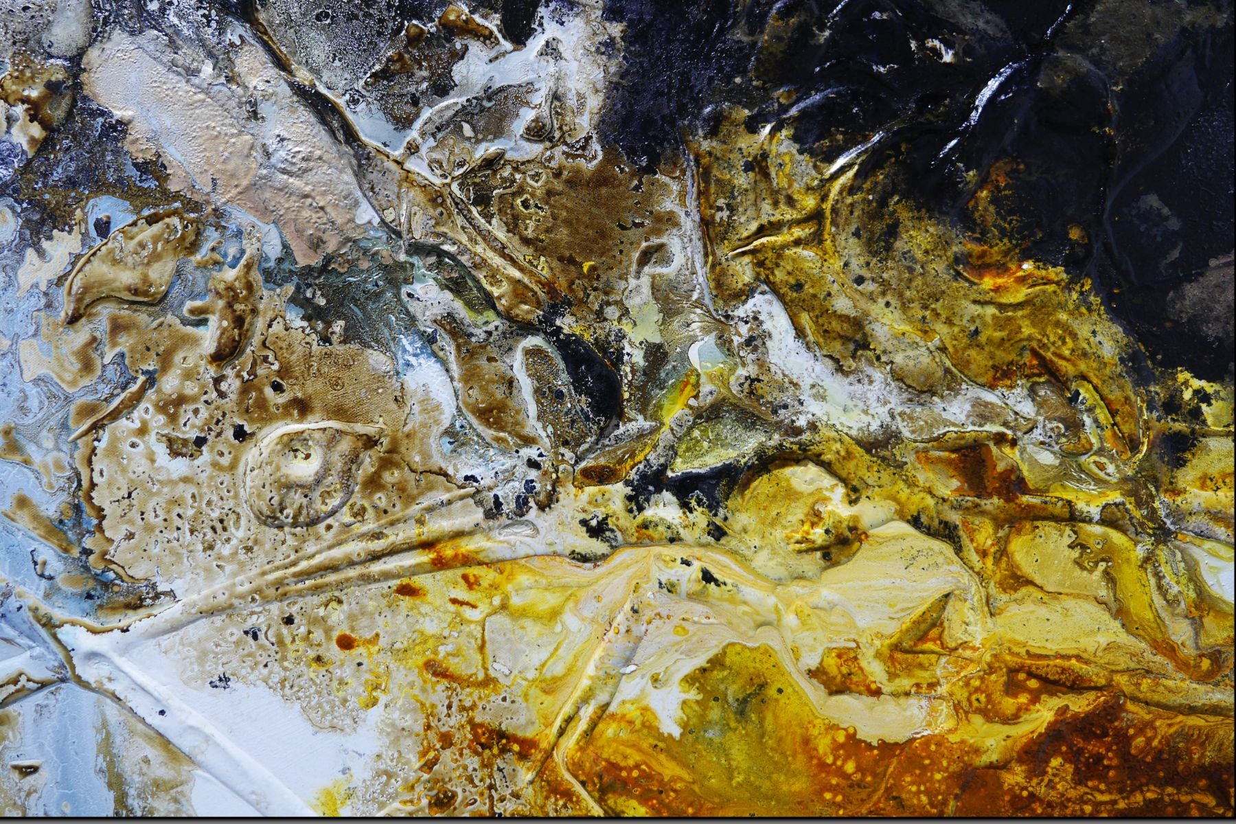 Witches Verge 270cm x 120cm White Rust Blue Ochre Textured Abstract Painting