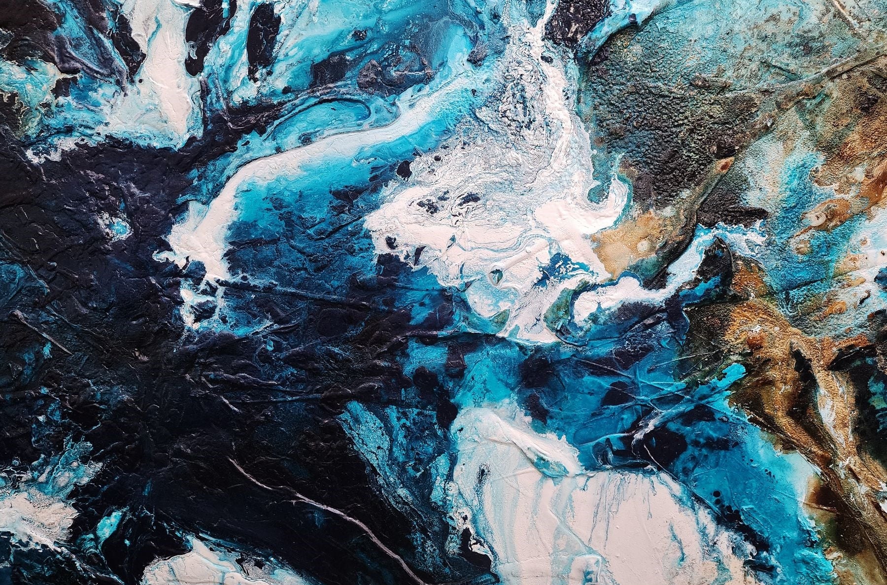 Southern Honey 190cm x 100cm Black Teal White Textured Abstract Painting (SOLD)