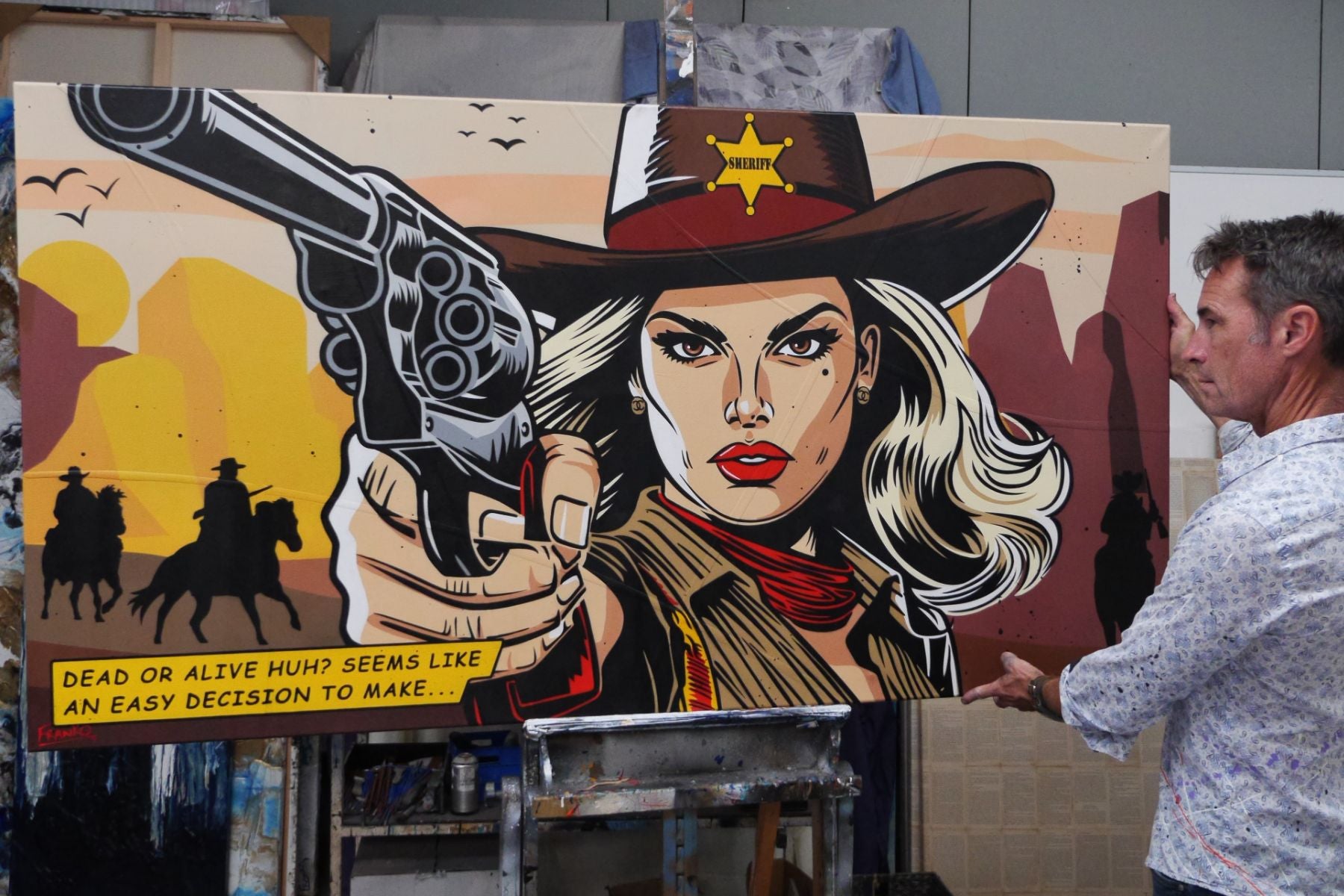 The Sheriff 190cm x 100cm Cowgirl Textured Classic Pop Art Painting (SOLD)