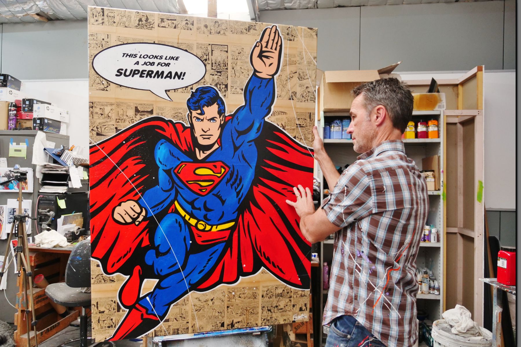Super Job 140cm x 100cm Superman Urban Pop Art Book Club Painting (SOLD)-book club-[Franko Artist]-[Gold Coast]-[Brisbane]-[Huge]-Franklin Art Studio