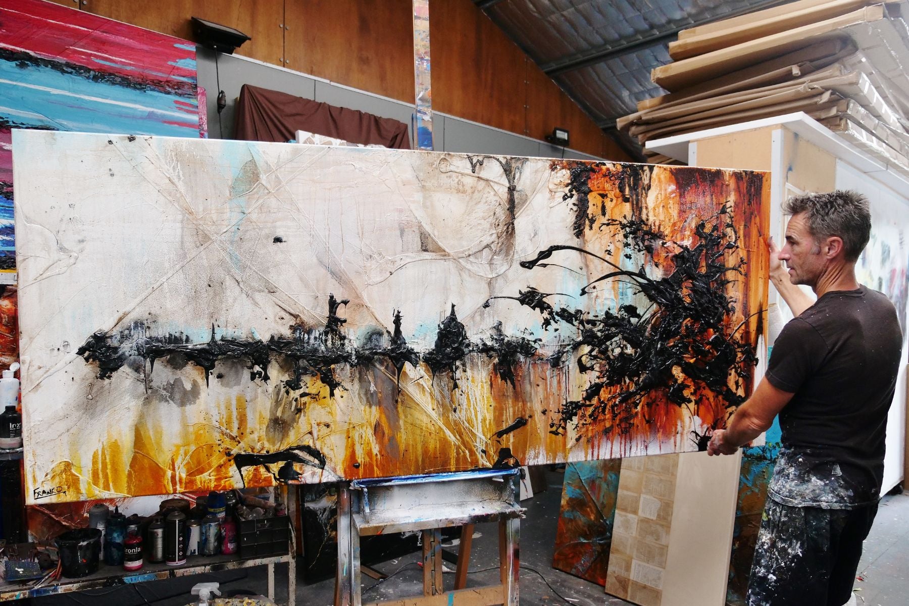 Elevated Sugar 240cm x 100cm Black Oxide Rust Textured Abstract Painting (SOLD)