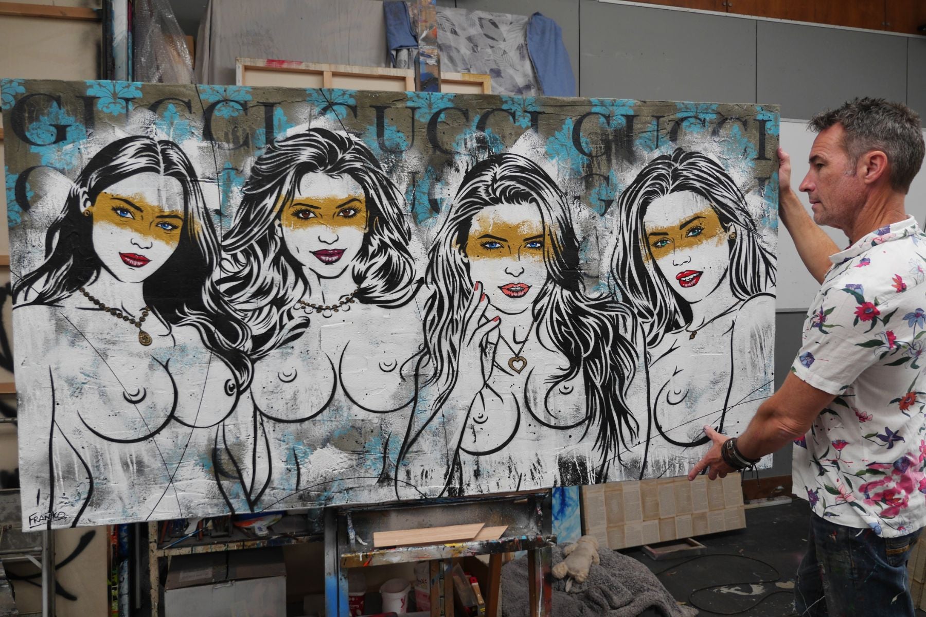 Parading Four 190cm x 100cm Sexy Nude Industrial Concrete Urban Pop Art Painting (SOLD RHYS)-concrete-[Franko]-[Australian]-[Popular]-[Best Selling]-Franklin Art Studio